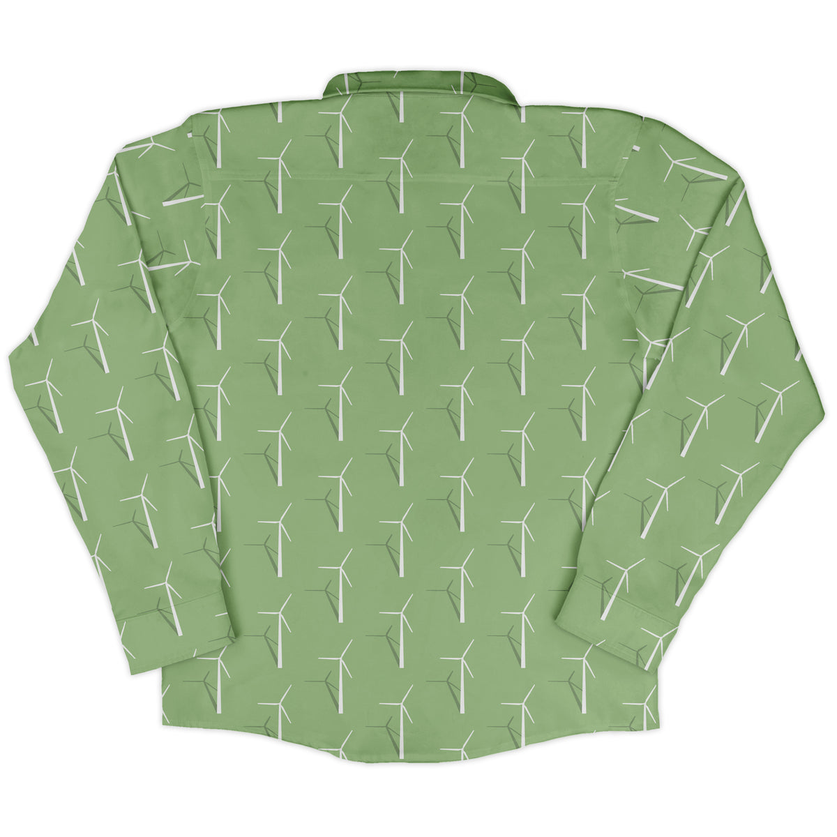 Aeolus Wind Turbines Green Long Sleeve Button Up Shirt back