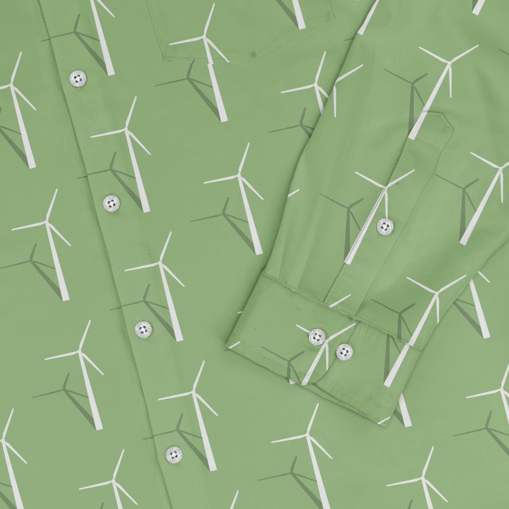 Aeolus Wind Turbines Green Long Sleeve Button Up Shirt 2