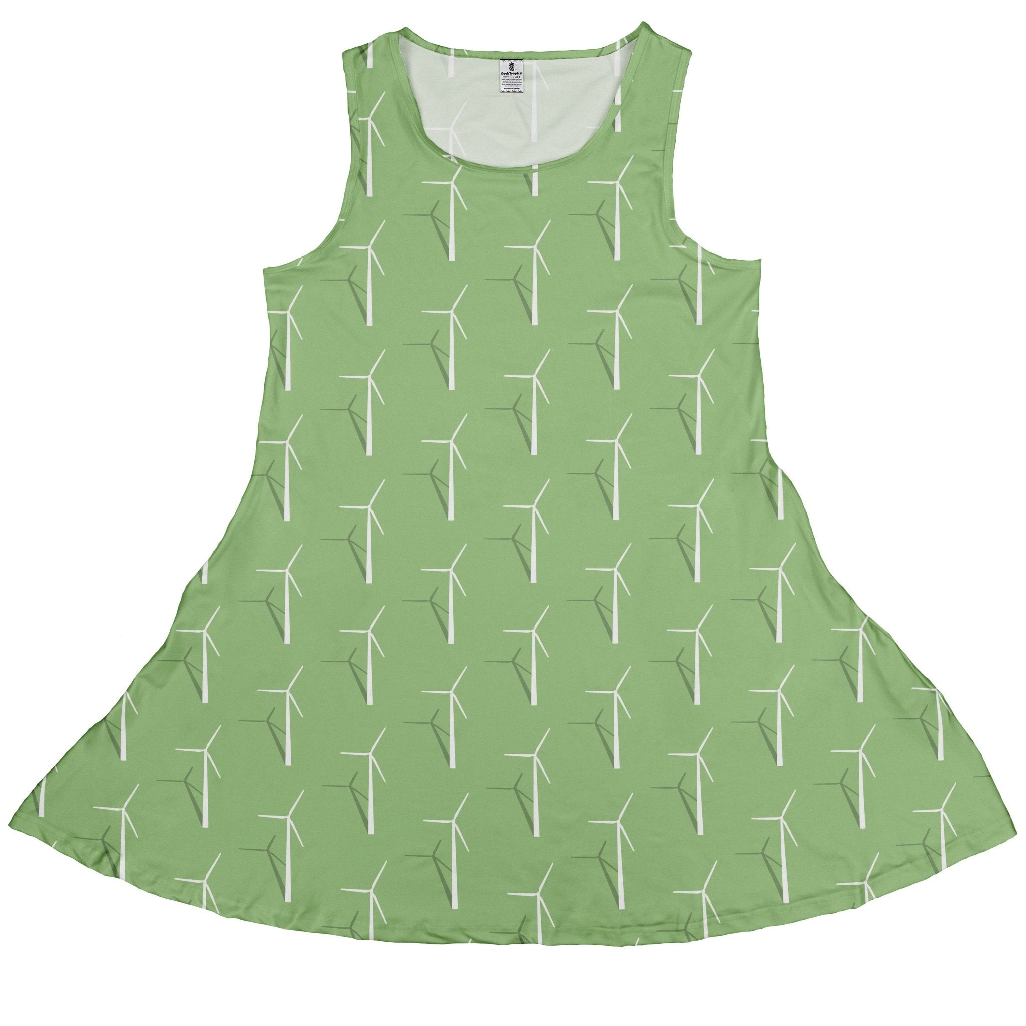 Aeolus Wind Turbines Green Sleeveless Dress 1