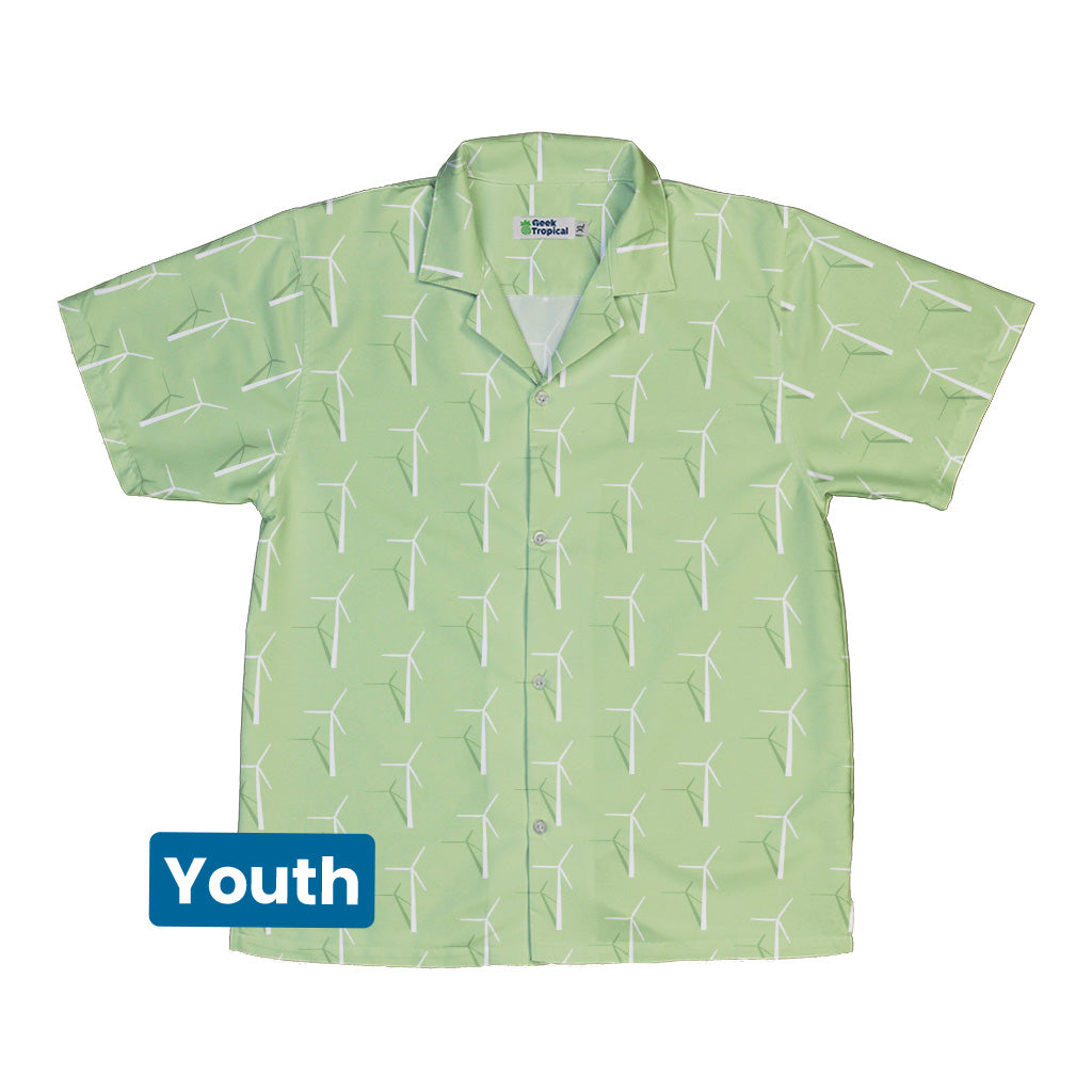 Aeolus Wind Turbines Green Youth Hawaiian Shirt Front