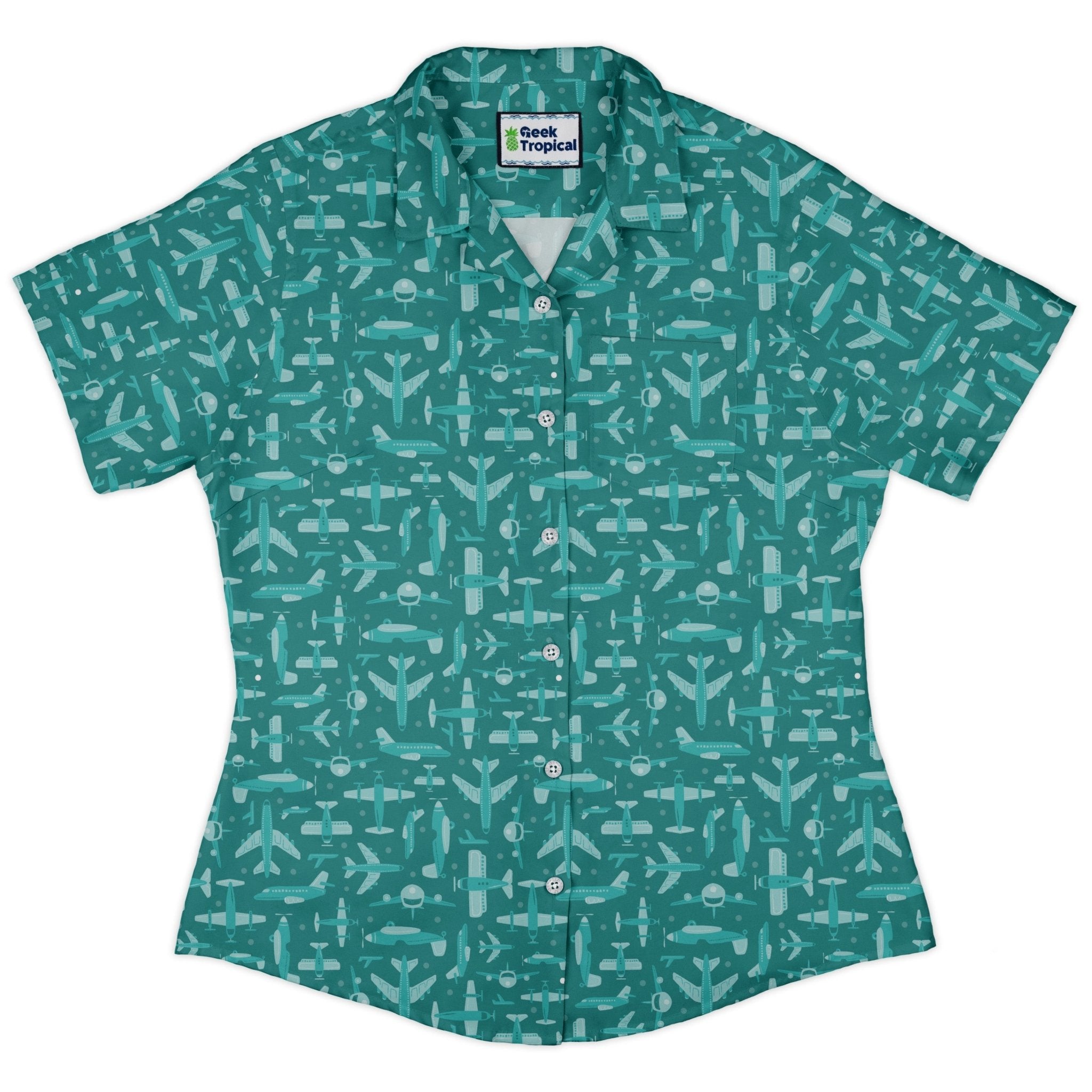 Airplane Angles Curvy Button Up Shirt Geek Nerd aviation print Design by Zirkus Design q225