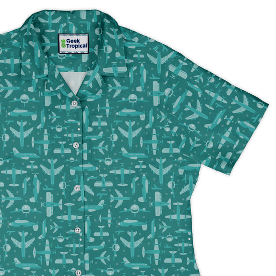 Airplane Angles Curvy Button Up Shirt Geek Nerd aviation print Design by Zirkus Design q225