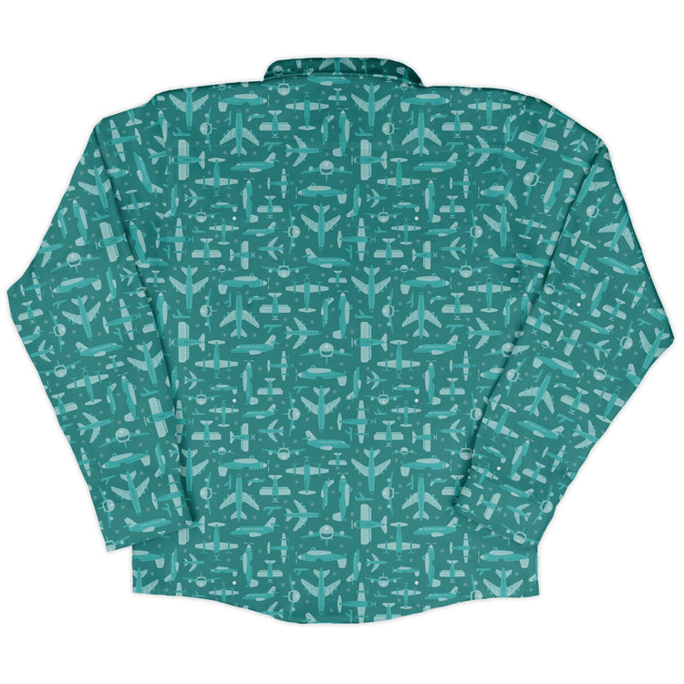 Airplane Angles Long Sleeve Button Up Shirt Geek Nerd adult sizing aviation print Design by Zirkus Design