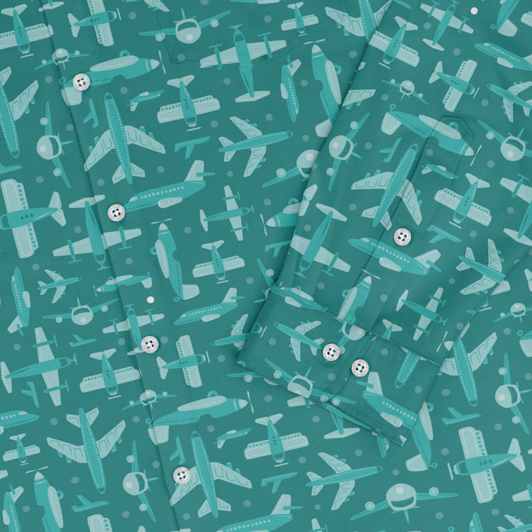 Airplane Angles Long Sleeve Button Up Shirt Geek Nerd adult sizing aviation print Design by Zirkus Design