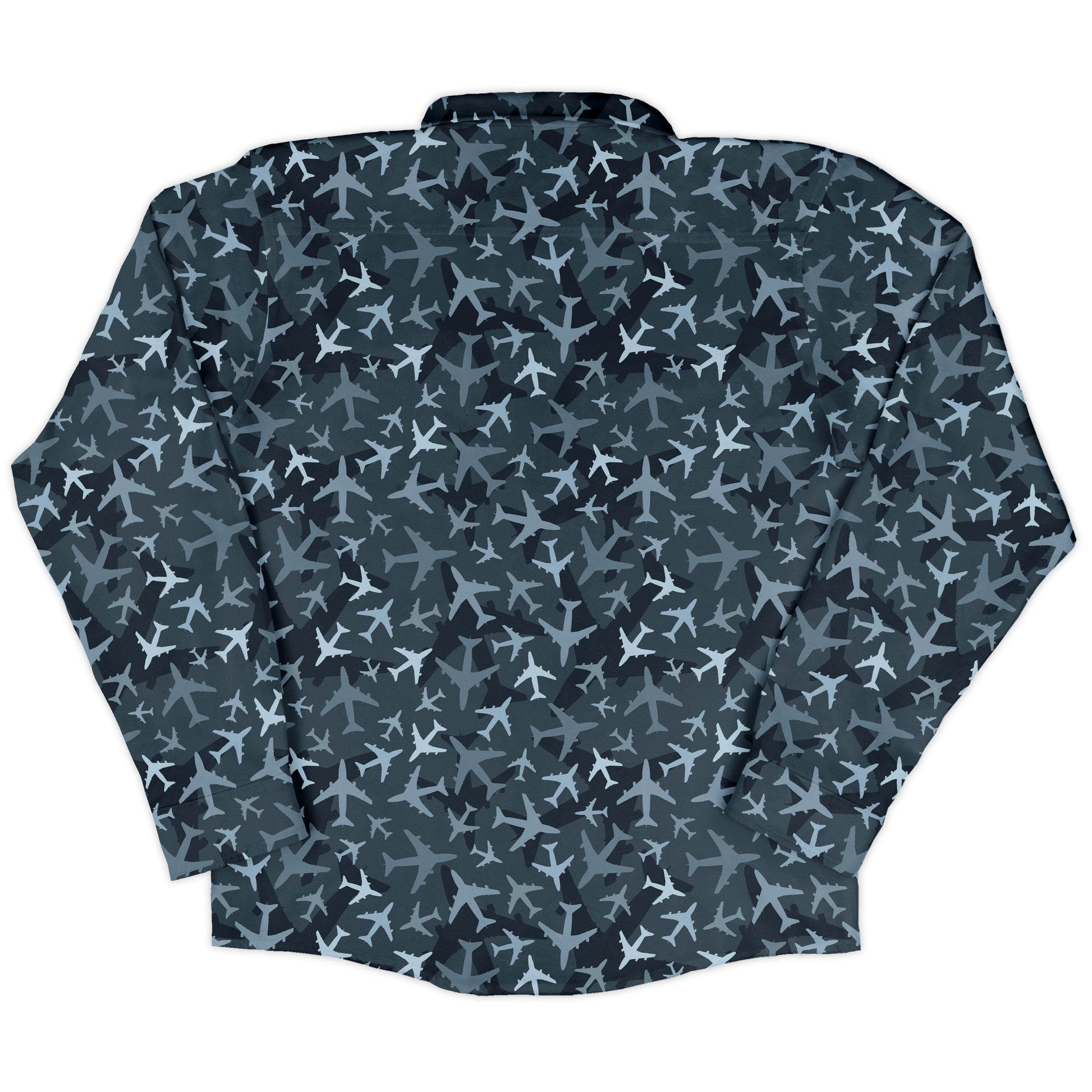 Airplanes Blue Camouflage Blue Long Sleeve Button Up Shirt
