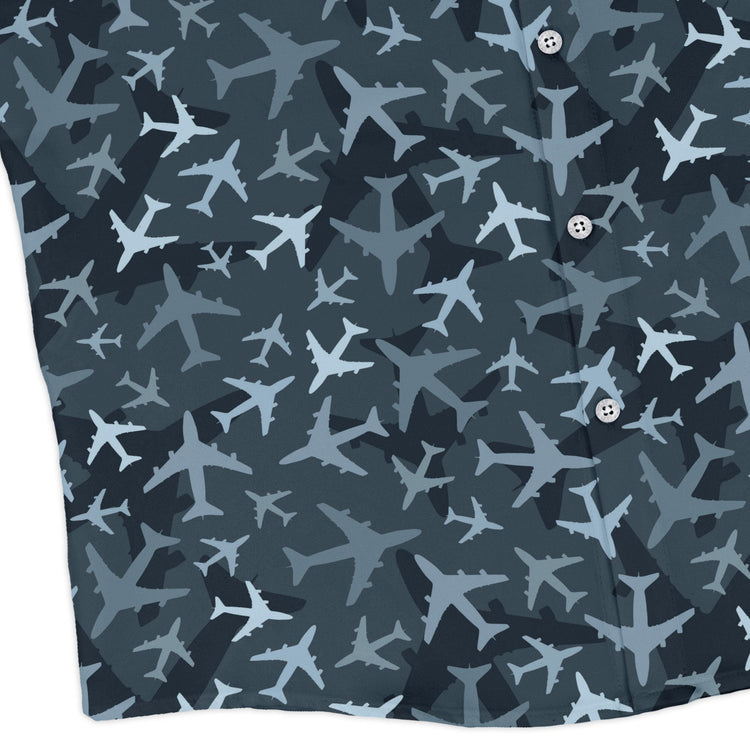 Airplanes Blue Camouflage Blue Long Sleeve Button Up Shirt Geek Nerd adult sizing aviation print FLOW DESC WRITING
