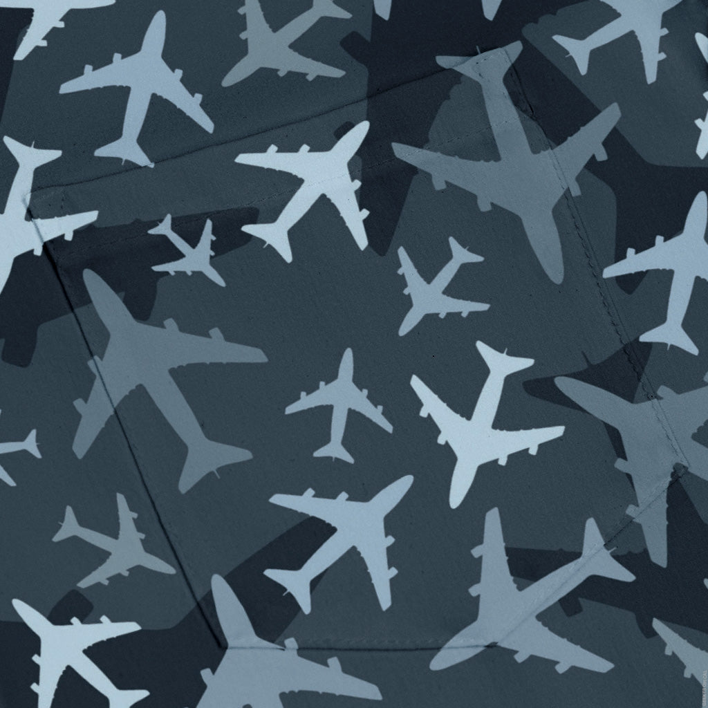 Airplanes Blue Camouflage Blue Long Sleeve Button Up Shirt