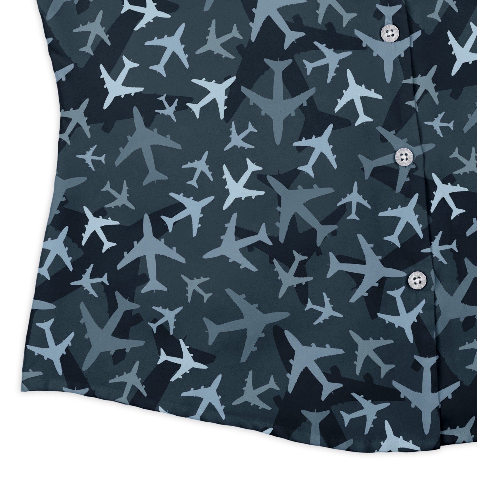 Airplanes Blue Camouflage Blue Curvy Button Up Shirt Geek Nerd aviation print women