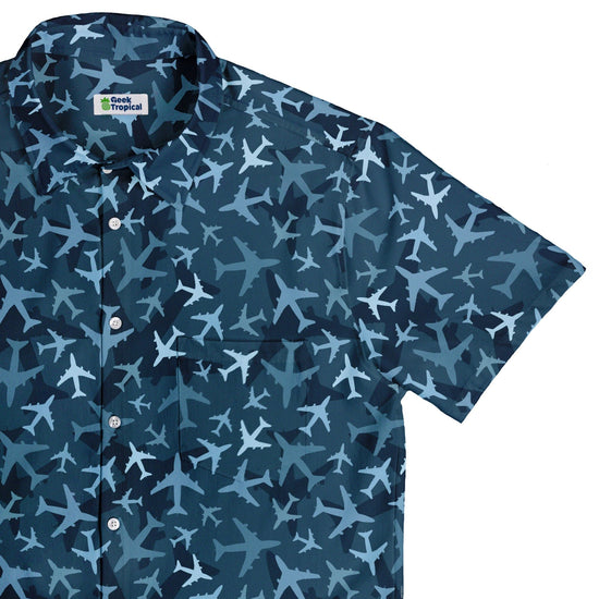 Airplanes Blue Camouflage Blue Button Up Shirt - adult sizing - aviation print -