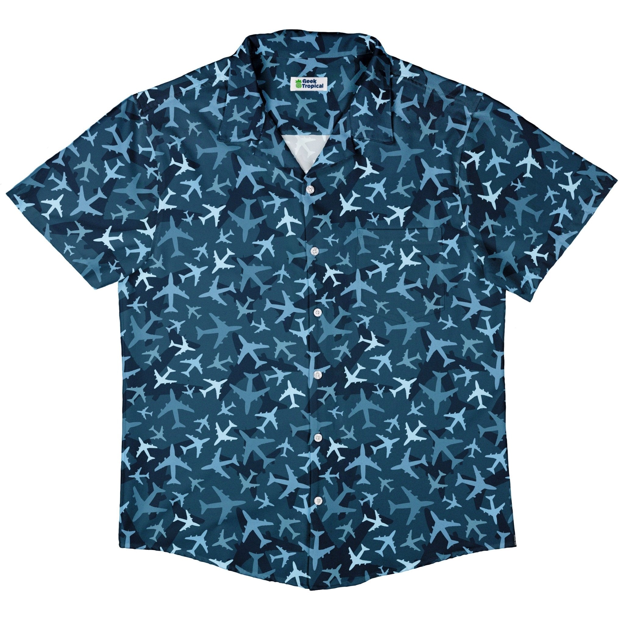 Airplanes Blue Camouflage Blue Button Up Shirt - adult sizing - aviation print -