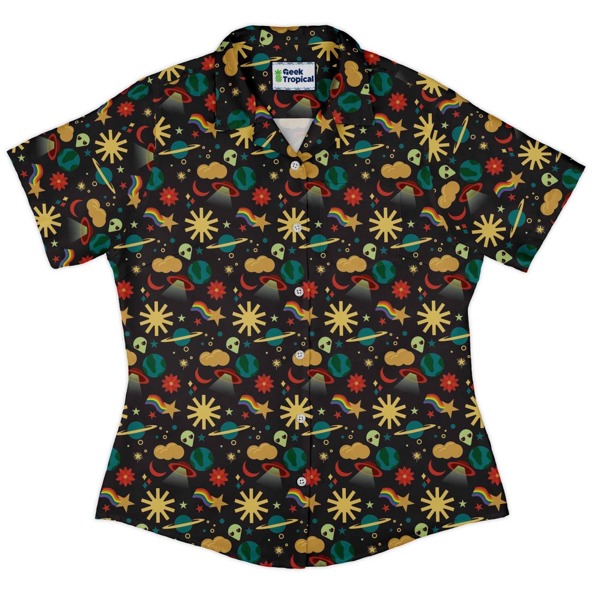 Alien Daydreams Curvy Button Up Shirt Geek Nerd 0925 All Adult Button Up Shirts Design by Heather Davenport