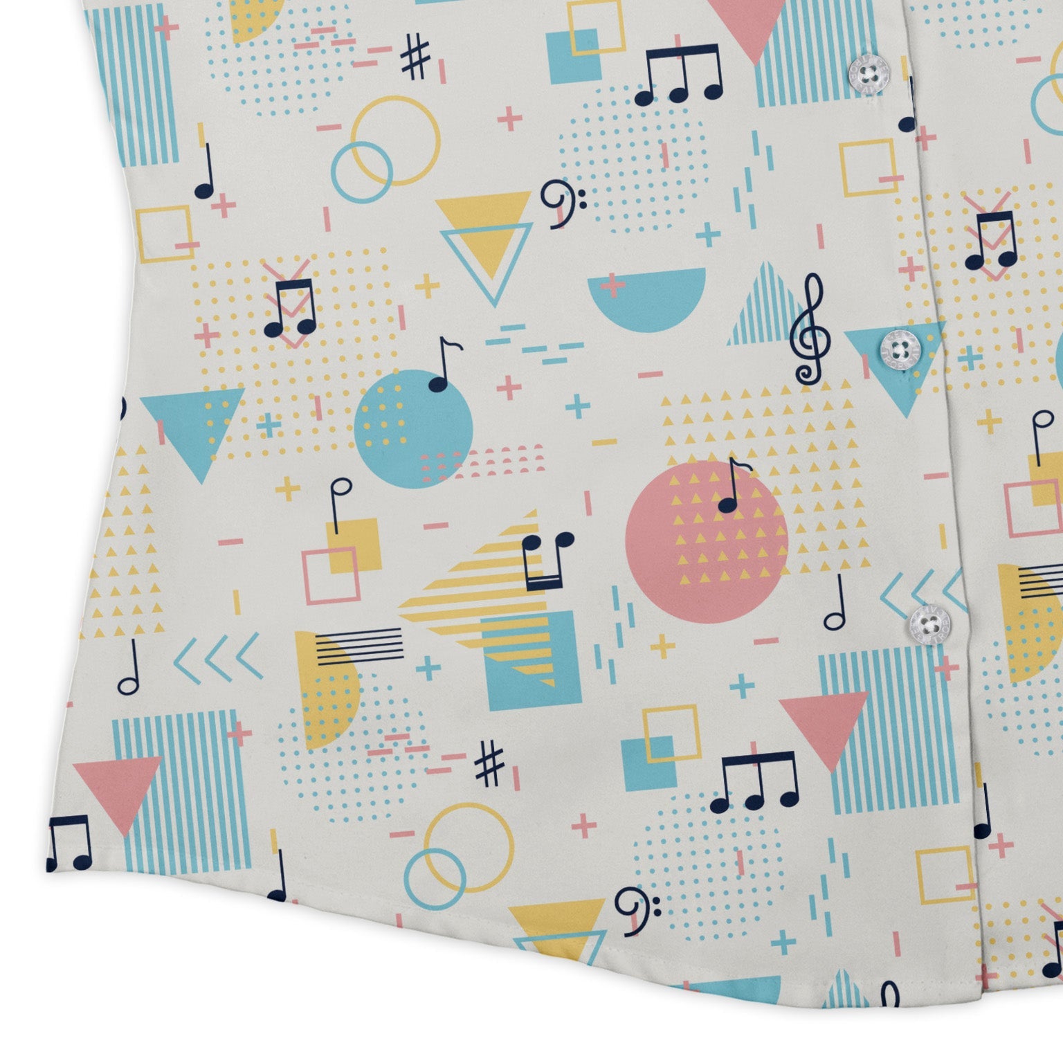 Alphabet Music Memphis Style White Curvy Button Up Shirt Geek Nerd lifestyle photo Maximalist Patterns music print