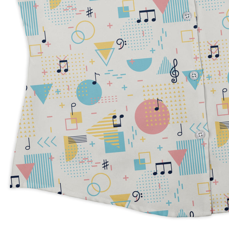 Alphabet Music Memphis Style White Curvy Button Up Shirt Geek Nerd lifestyle photo Maximalist Patterns music print