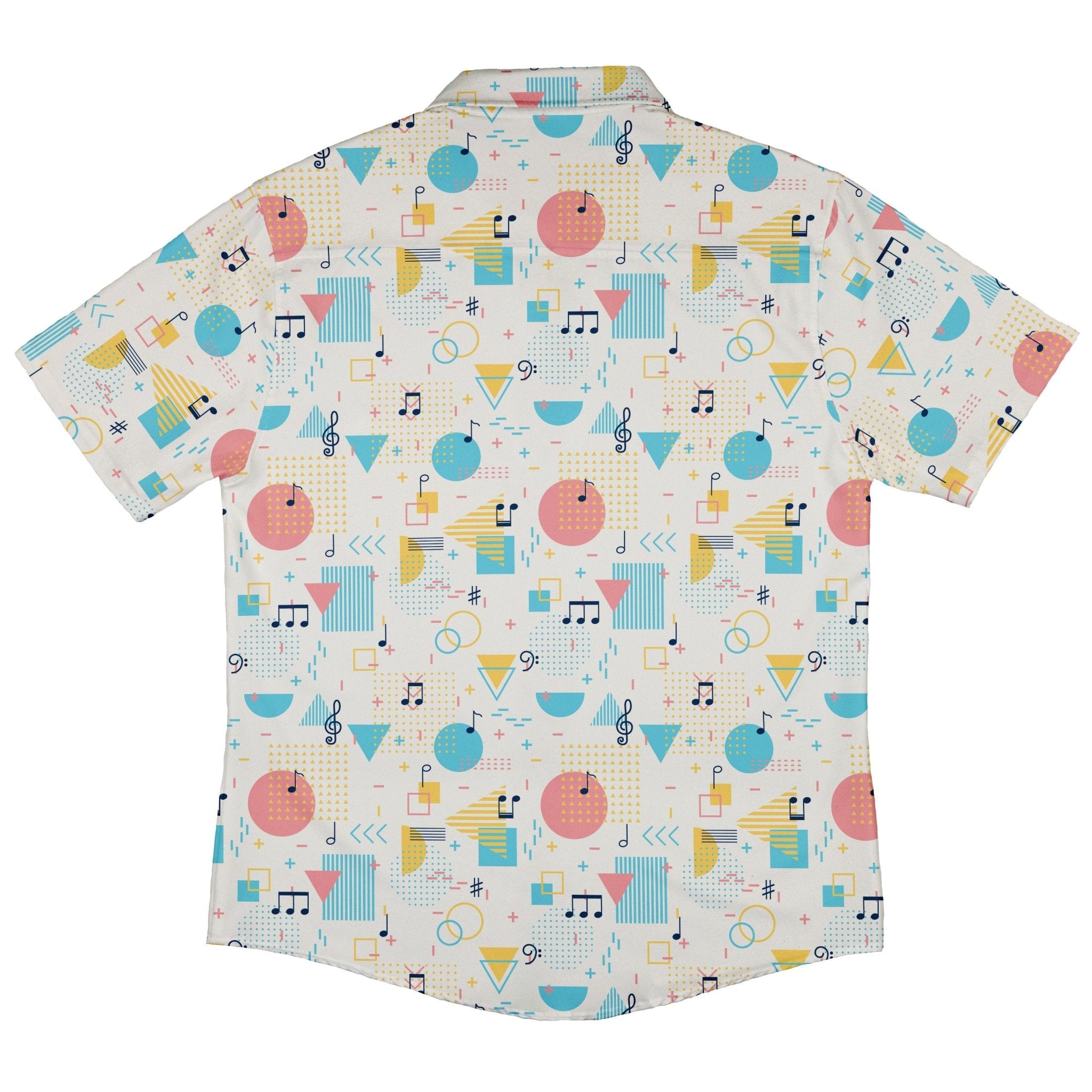 Alphabet Music Memphis Style White Button Up Shirt - adult sizing - Maximalist Patterns - music print