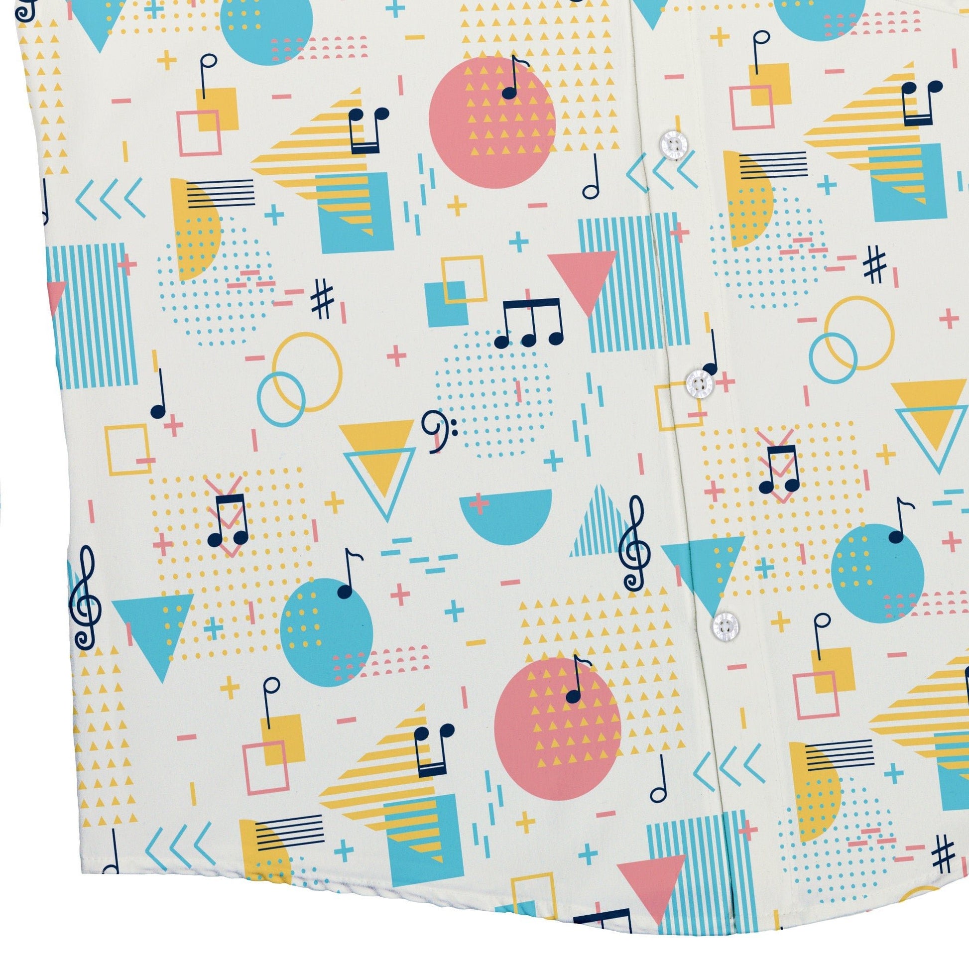 Alphabet Music Memphis Style White Button Up Shirt - adult sizing - Maximalist Patterns - music print