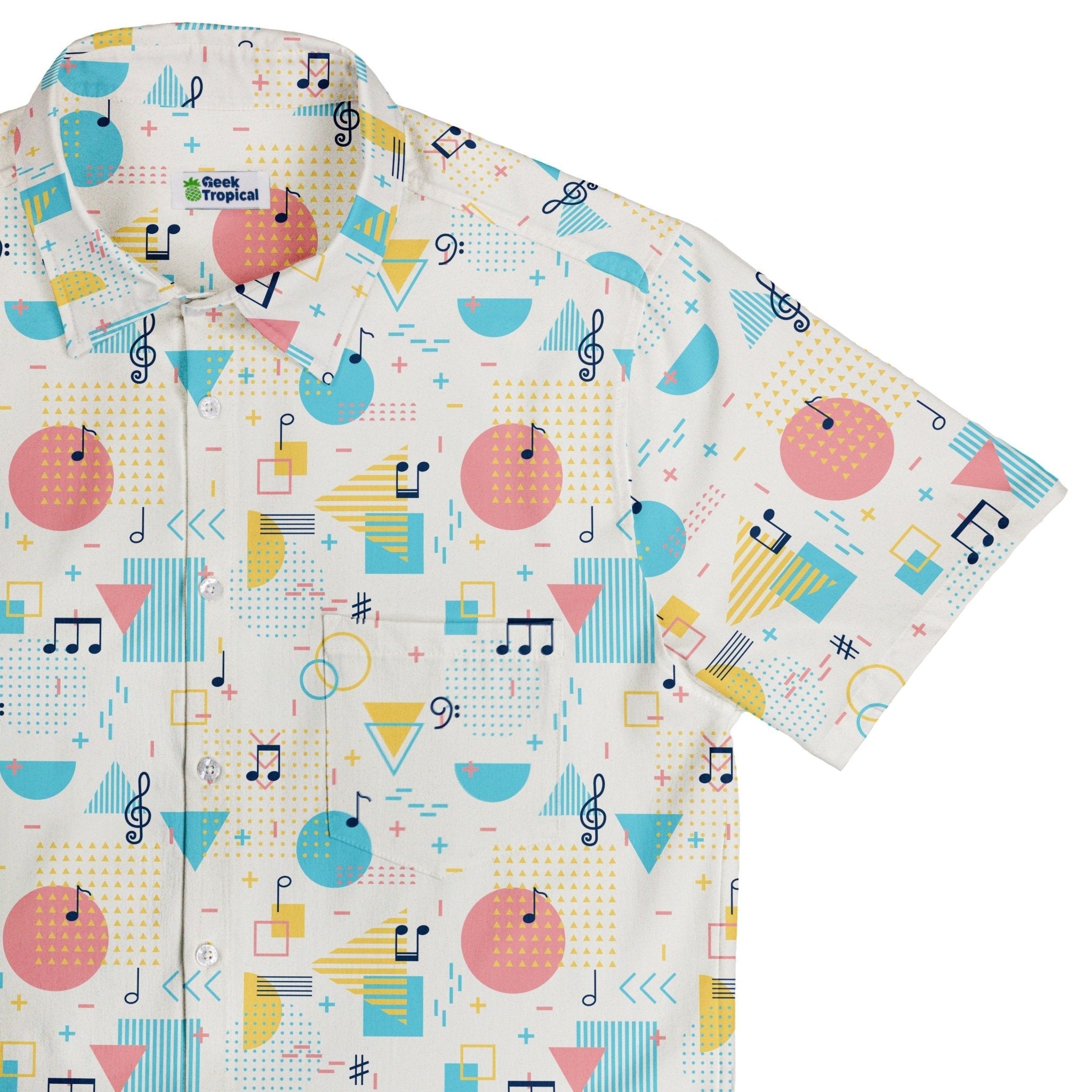 Clearance Ready - to - Ship Alphabet Music Memphis Style White Button Up Shirt Geek Nerd adult sizing Clearance lifestyle photo