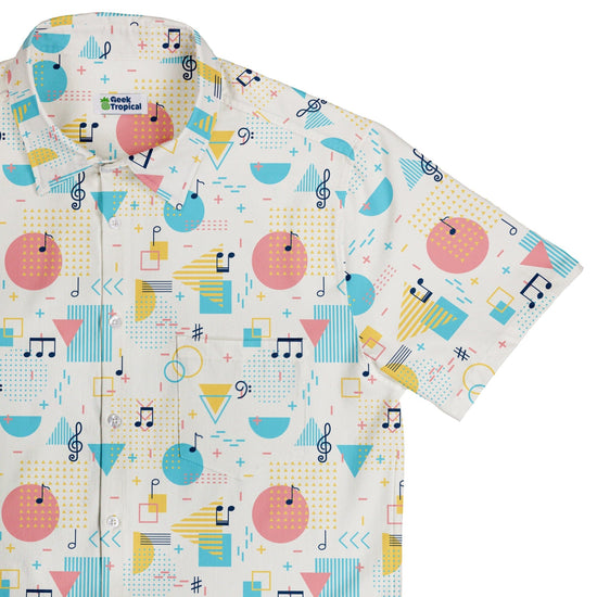 Alphabet Music Memphis Style White Button Up Shirt - adult sizing - Maximalist Patterns - music print