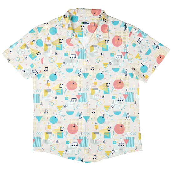 Clearance Ready - to - Ship Alphabet Music Memphis Style White Button Up Shirt Geek Nerd adult sizing Advertise to Meta All Adult Button Up Shirts