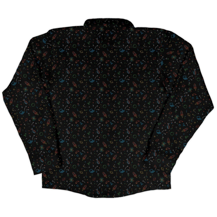Always Science Icons Long Sleeve Button Up Shirt Geek Nerd adult sizing Design by Tobe Fonseca FLOW DESC WRITING
