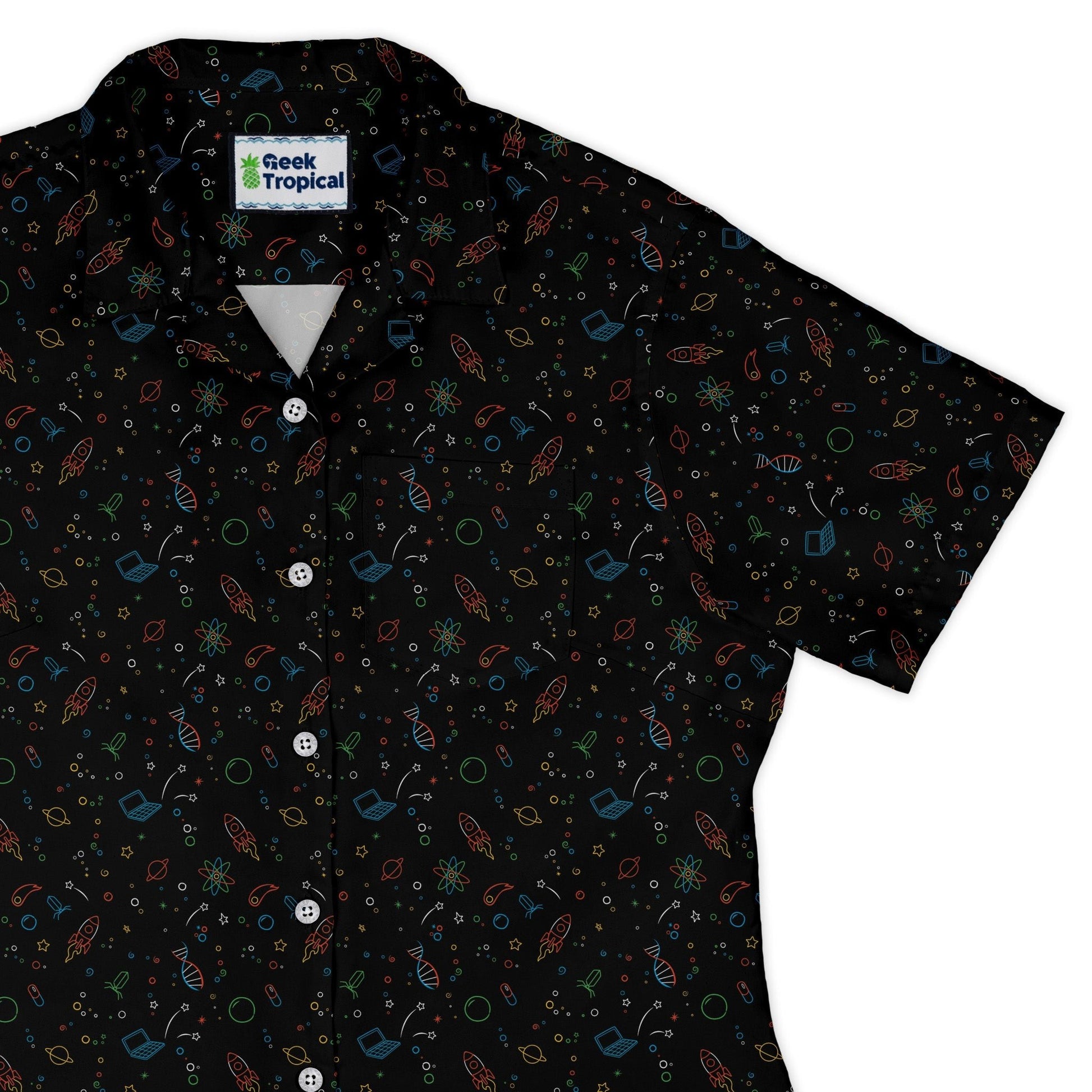 Always Science Icons Curvy Button Up Shirt Geek Nerd Design by Tobe Fonseca Q3 - 2 science print