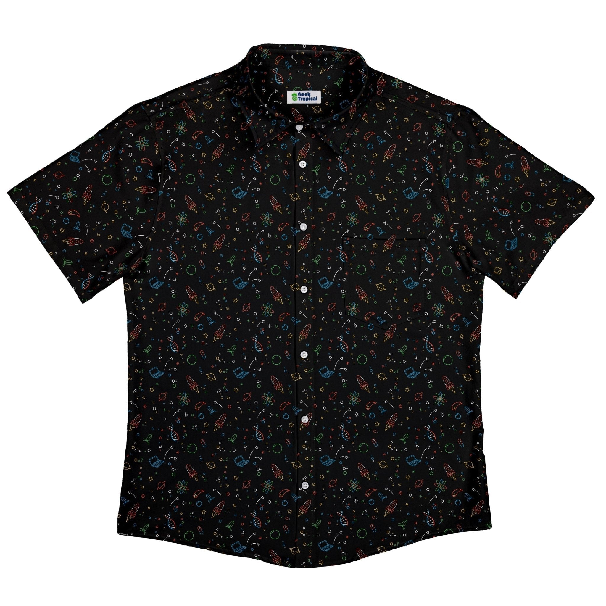 Clearance Ready - to - Ship Always Science Icons Button Up Shirt Geek Nerd adult sizing Clearance Design by Tobe Fonseca