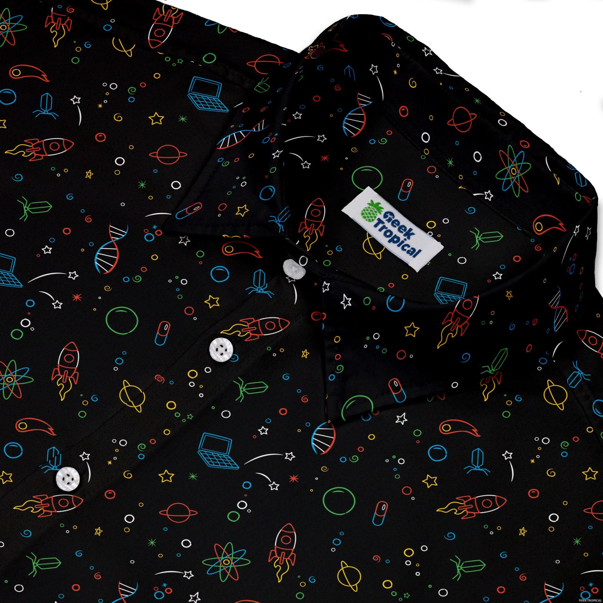 Always Science Icons Button Up Shirt - adult sizing - Design by Tobe Fonseca - Q3 - 2