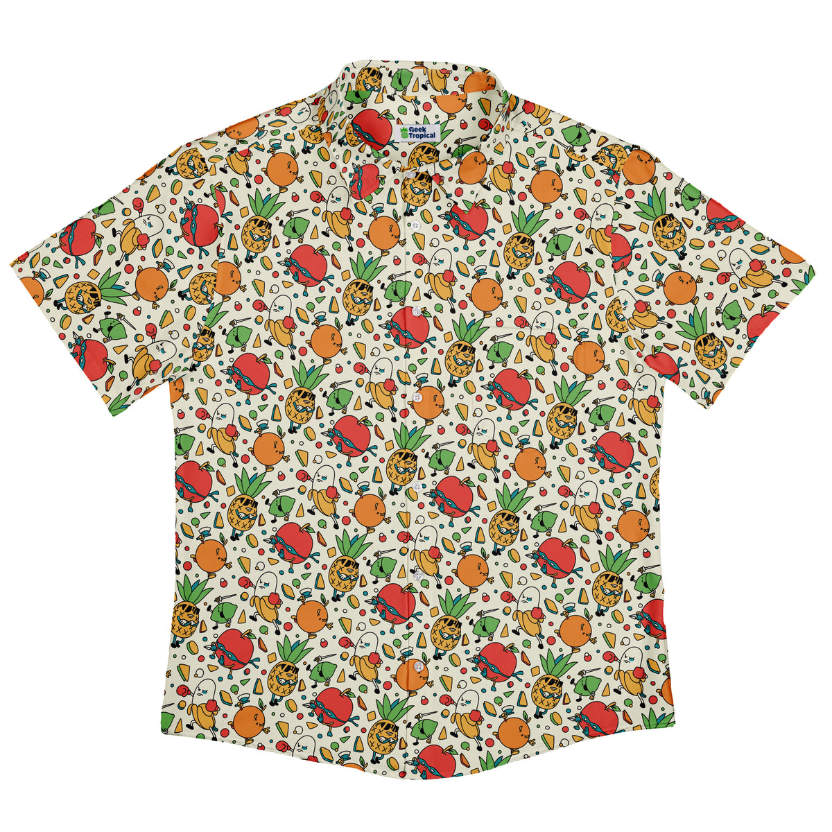 Angry Fruits Button Up Shirt Flat Front