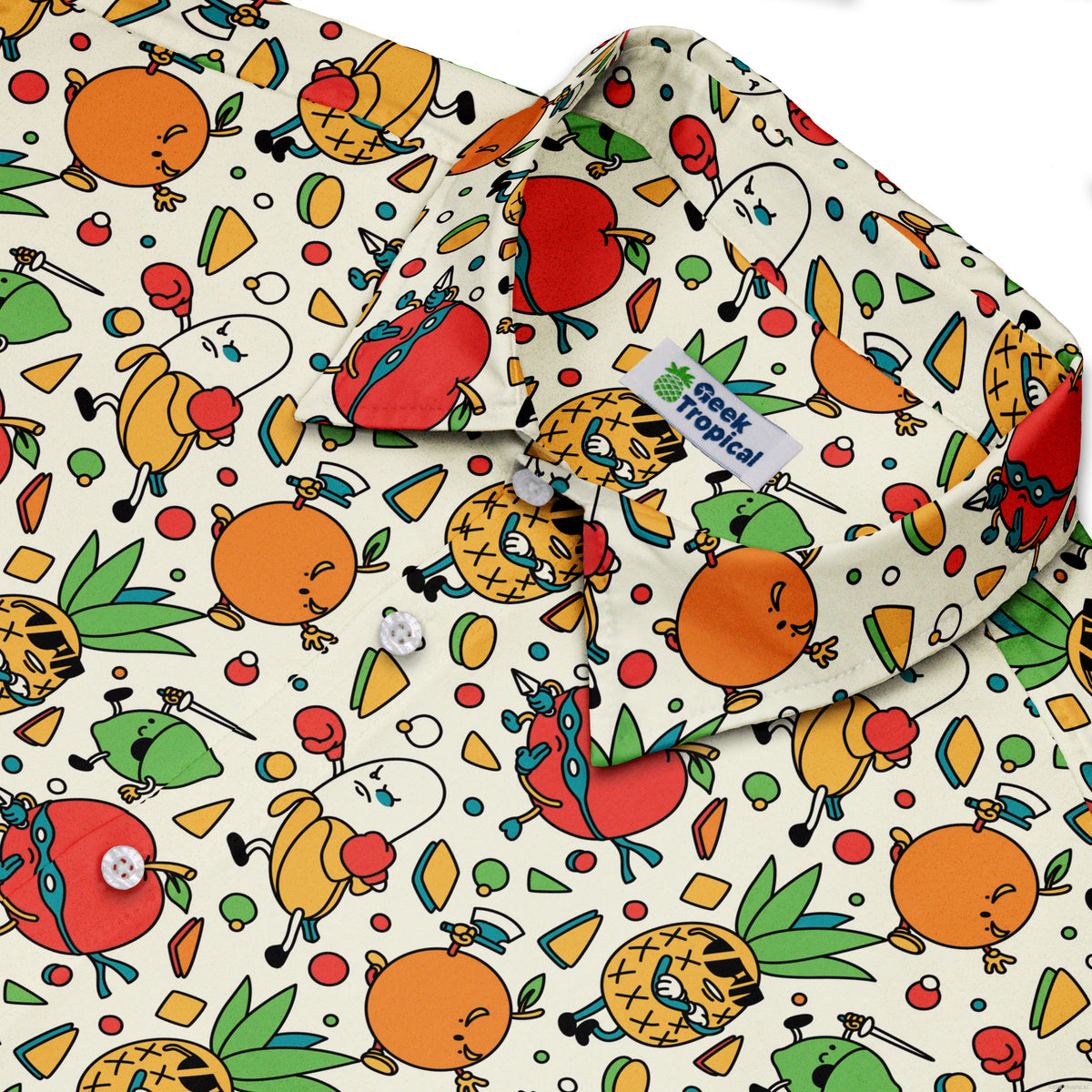 Angry Fruits Button Up Shirt Neck