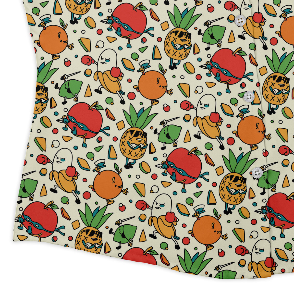 Angry Fruits Curvy Button Up Shirt womens corner