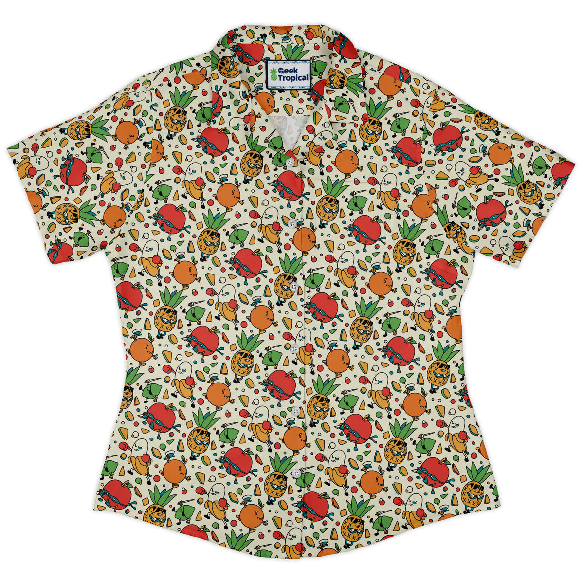 Angry Fruits Curvy Button Up Shirt womens front