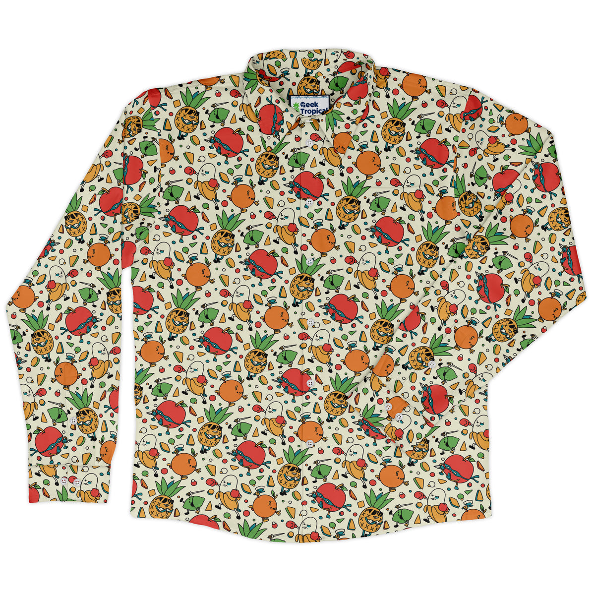 Angry Fruits Long Sleeve Button Up Shirt front