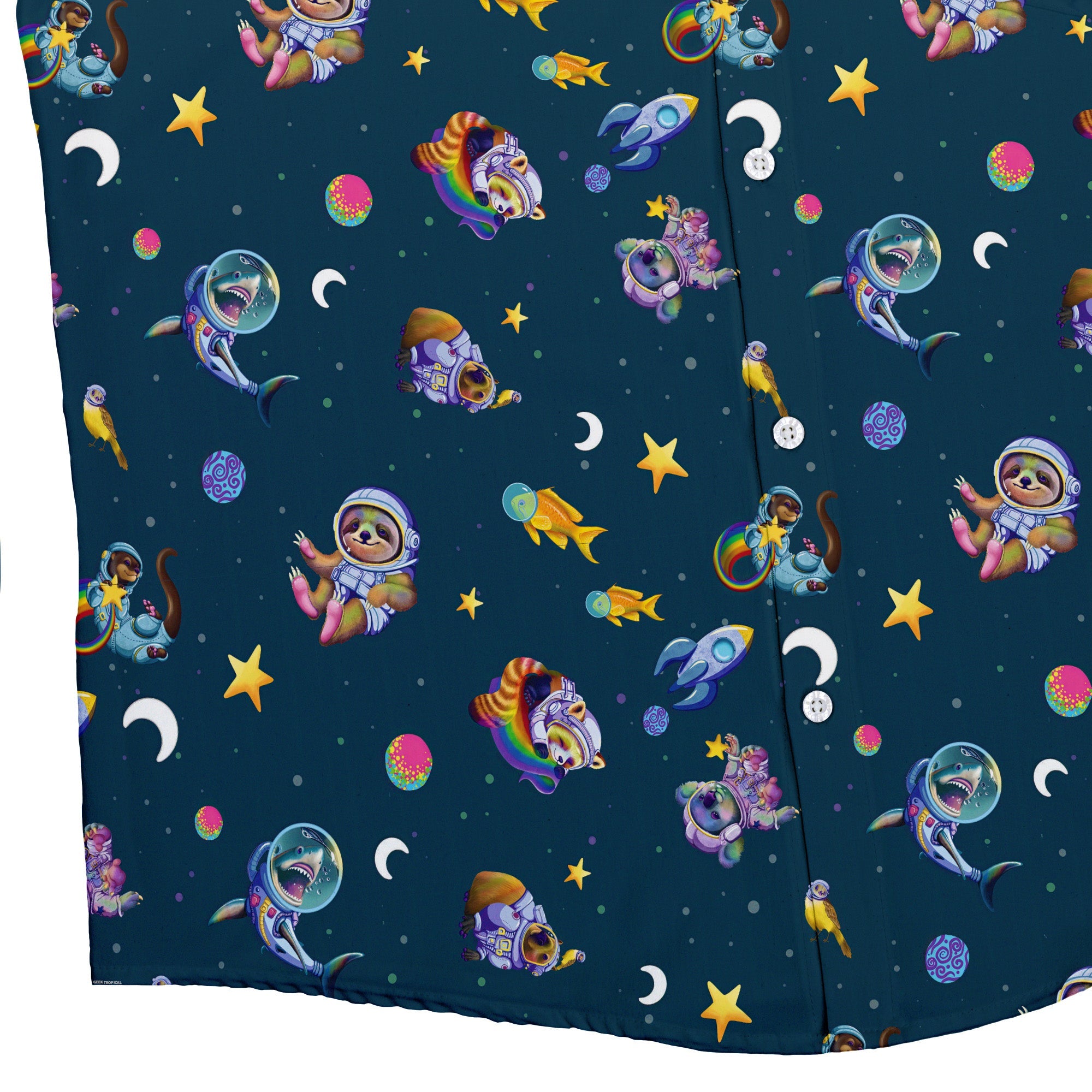 Animal Astronauts in Space Button Up Shirt - adult sizing - Animal Patterns - Design by Carla Morrow