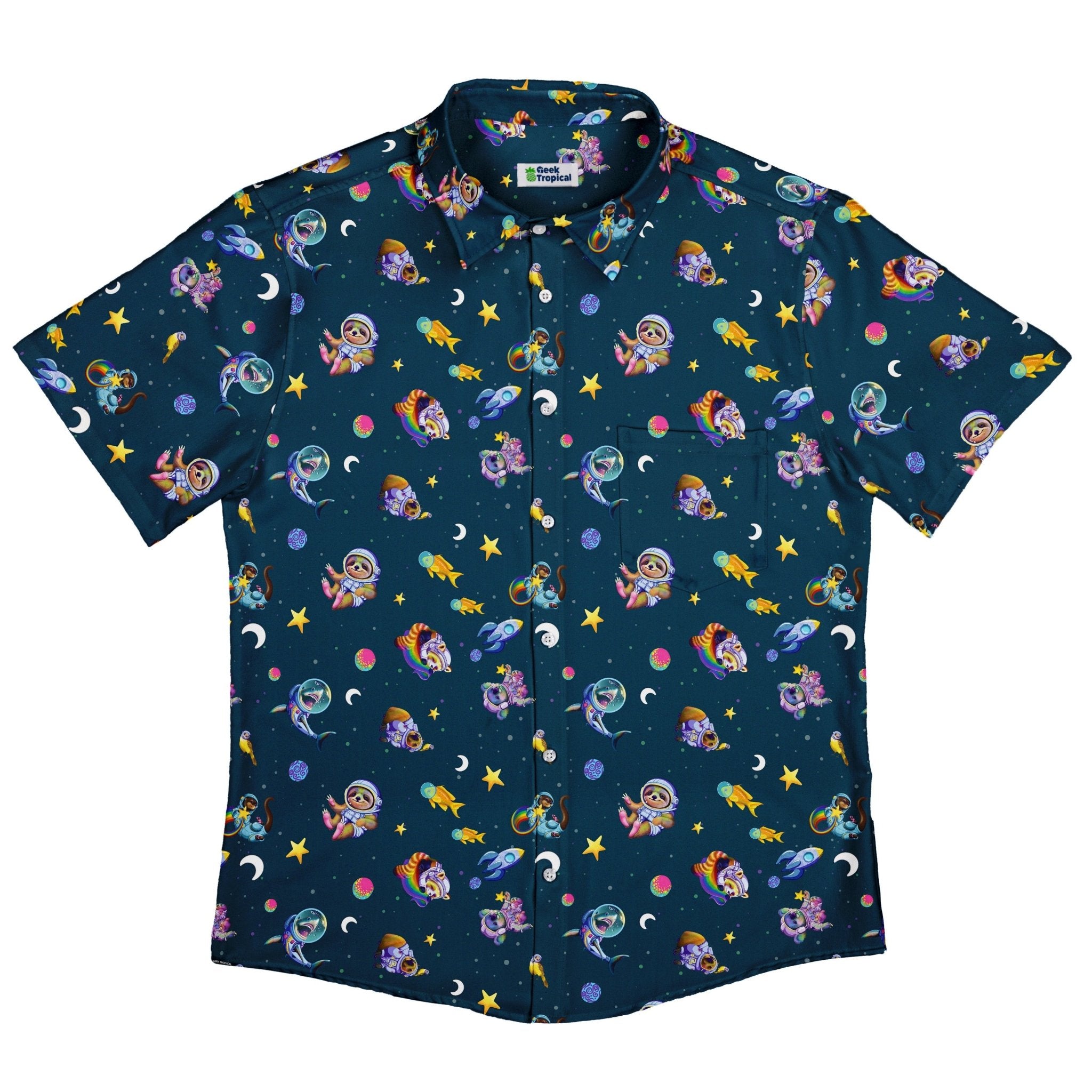 Animal Astronauts in Space Button Up Shirt - adult sizing - Animal Patterns - Design by Carla Morrow