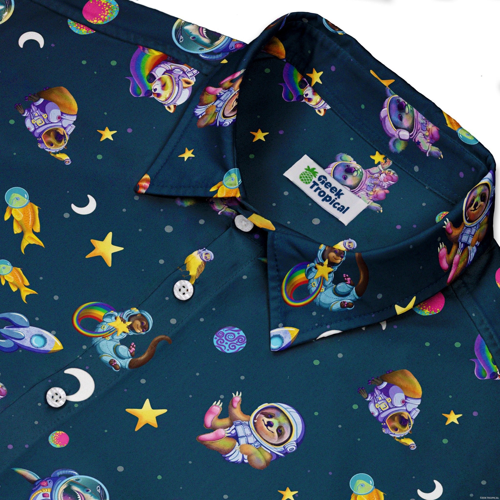 Animal Astronauts in Space Button Up Shirt - adult sizing - Animal Patterns - Design by Carla Morrow
