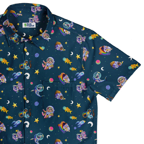 Animal Astronauts in Space Button Up Shirt - adult sizing - Animal Patterns - Design by Carla Morrow