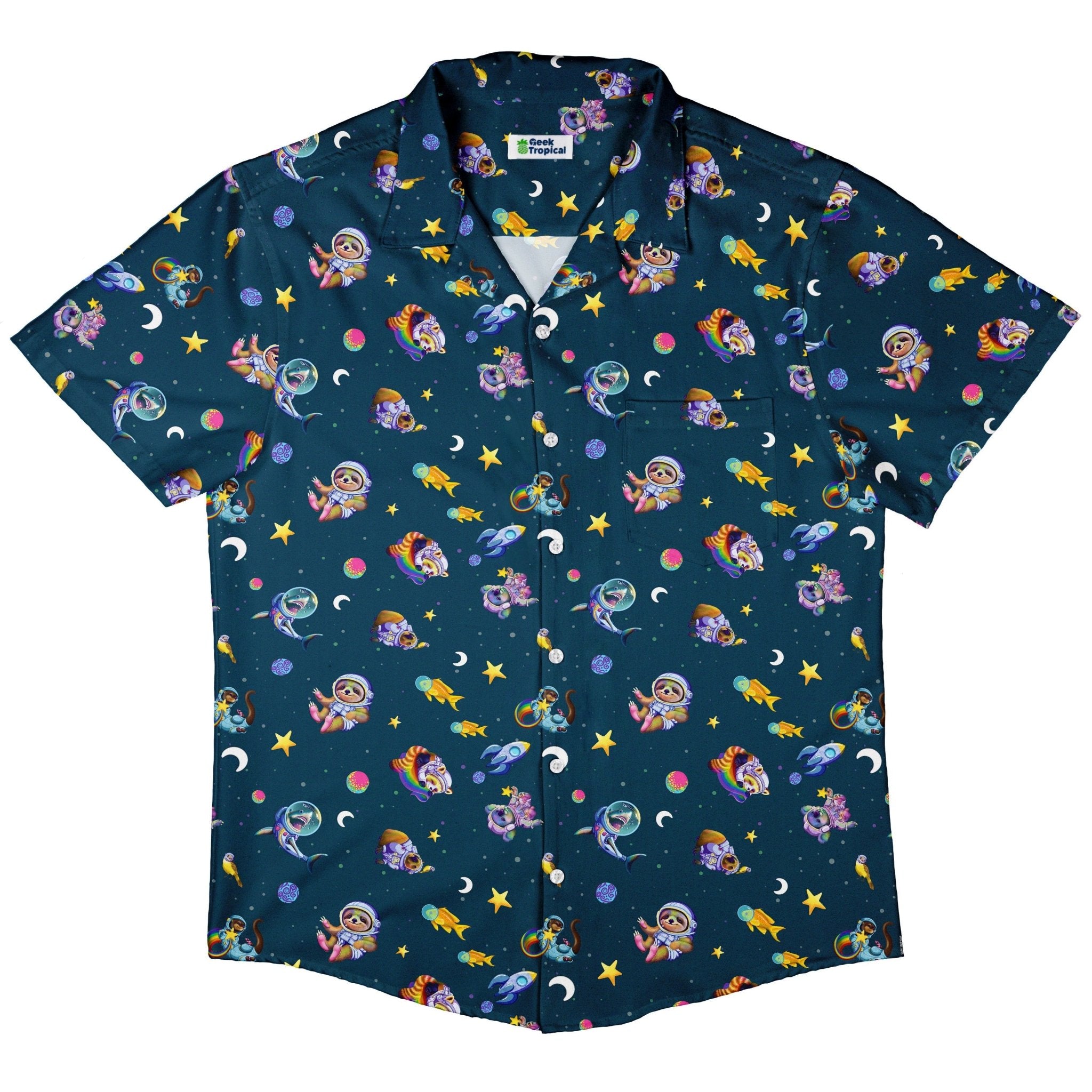 Animal Astronauts in Space Button Up Shirt - adult sizing - Animal Patterns - Design by Carla Morrow