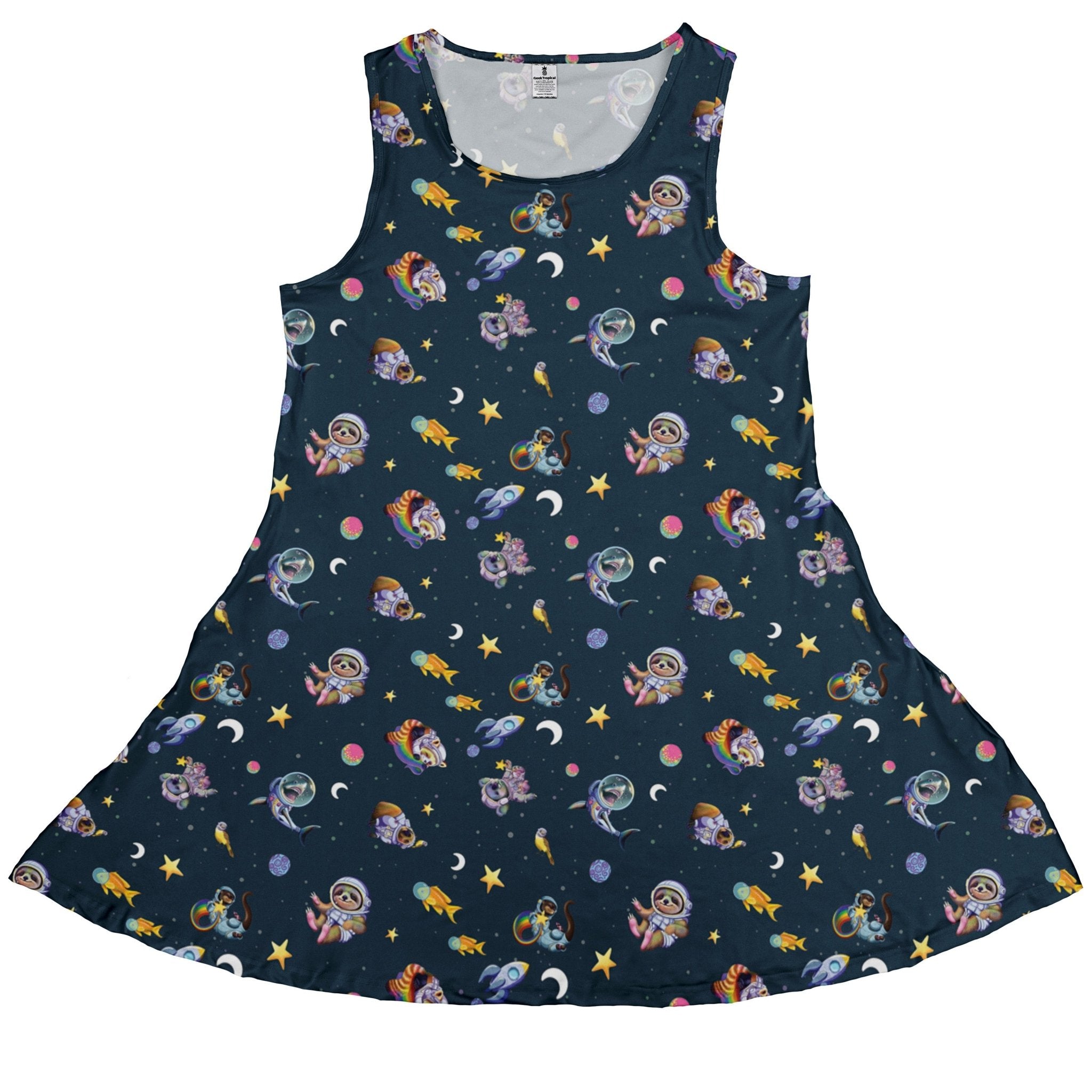 Animal Astronauts in Space Dress Geek Nerd Animal Patterns Design by Carla Morrow lx - C