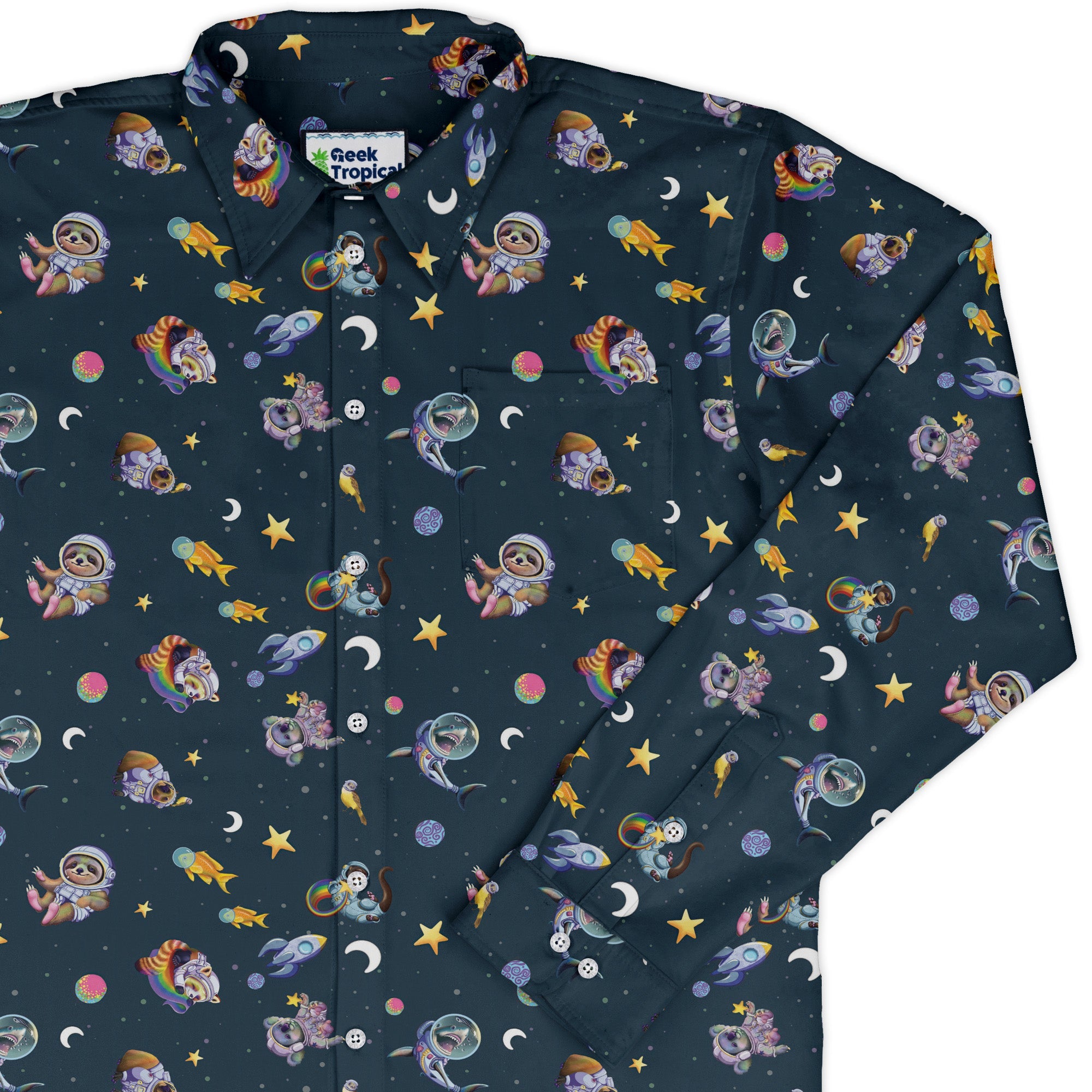 Animal Astronauts in Space Long Sleeve Button Up Shirt