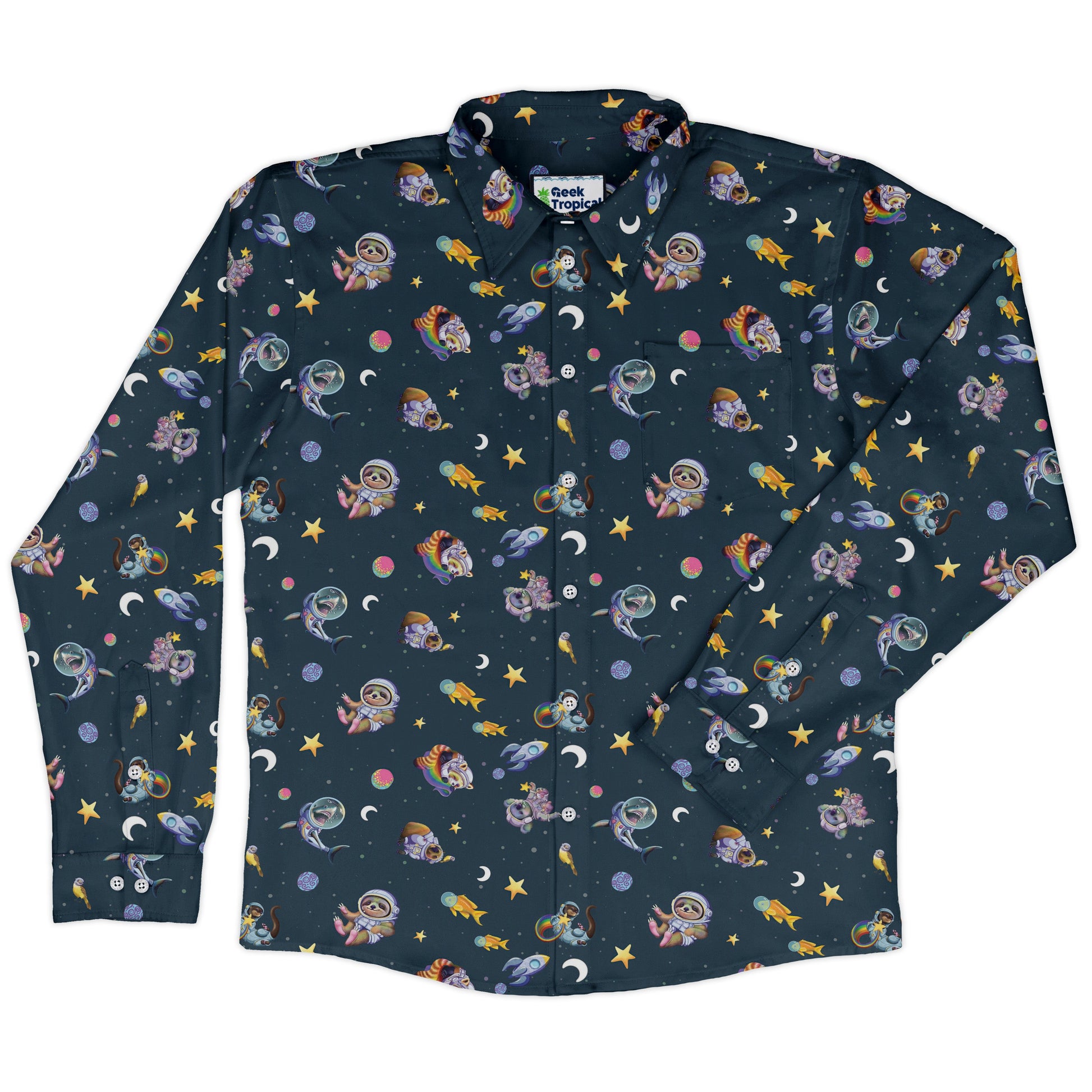 Animal Astronauts in Space Long Sleeve Button Up Shirt