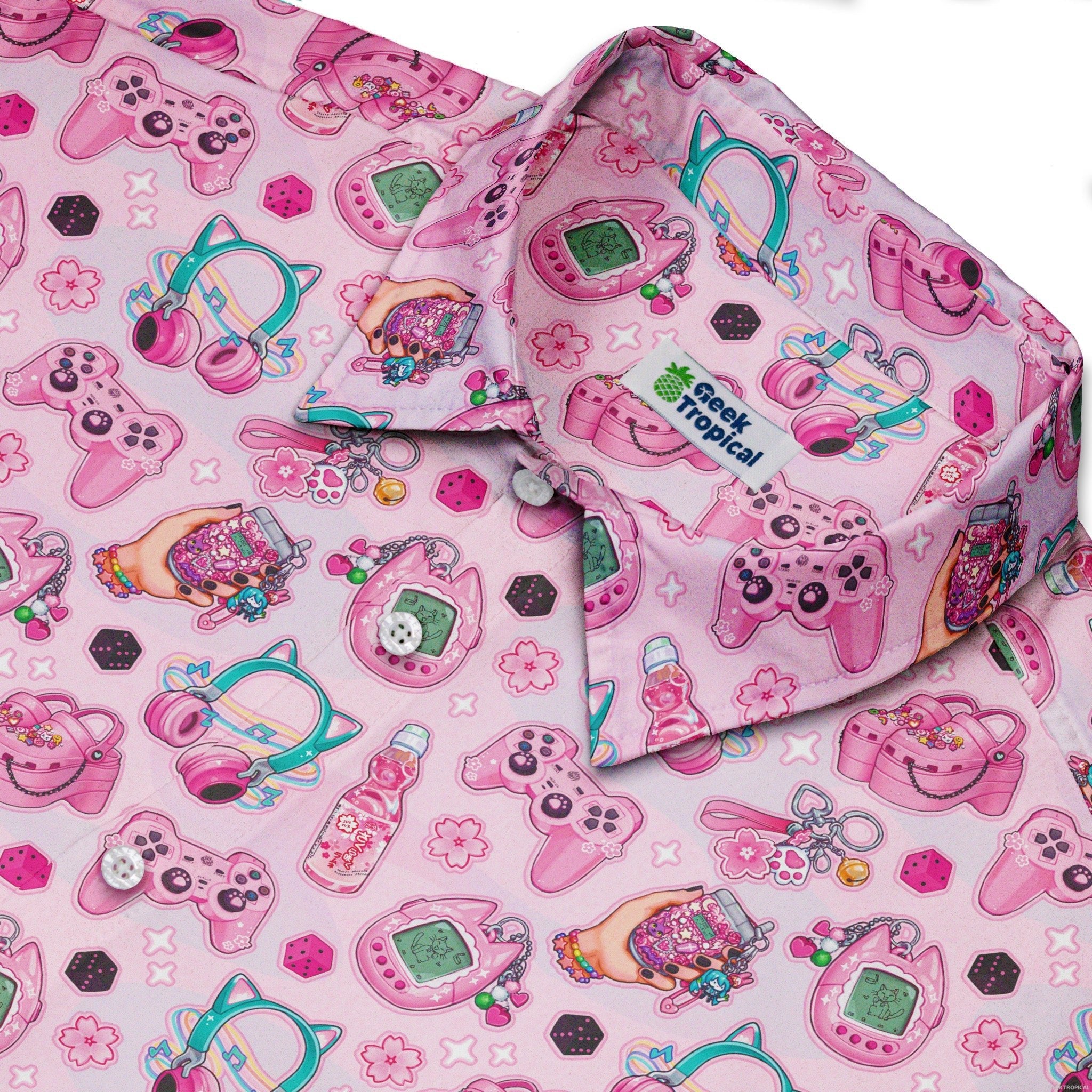 Anime Gamer Items Pink Button Up Shirt - adult sizing - Anime - Ivy Dolamore