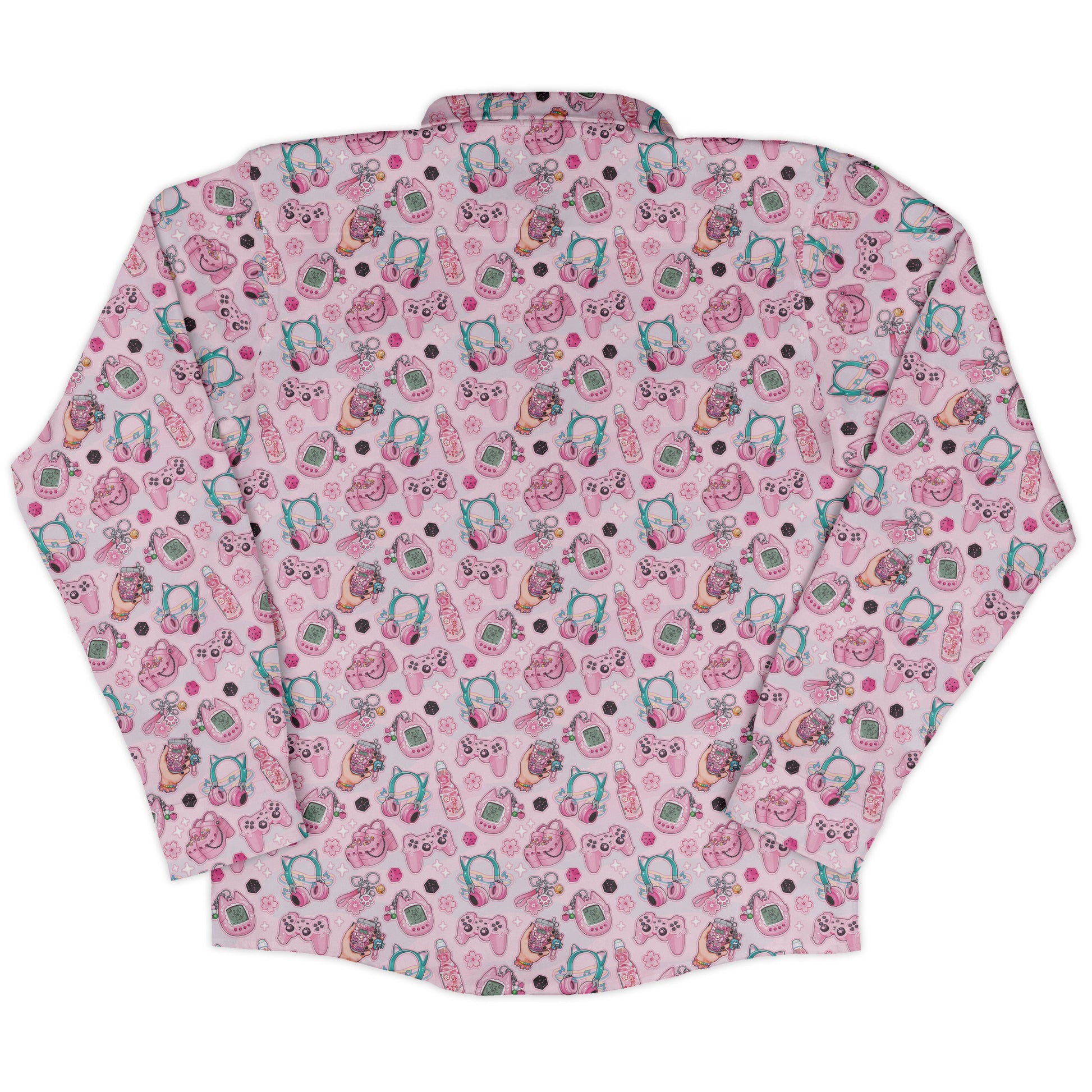 Anime Gamer Items Pink Long Sleeve Button Up Shirt