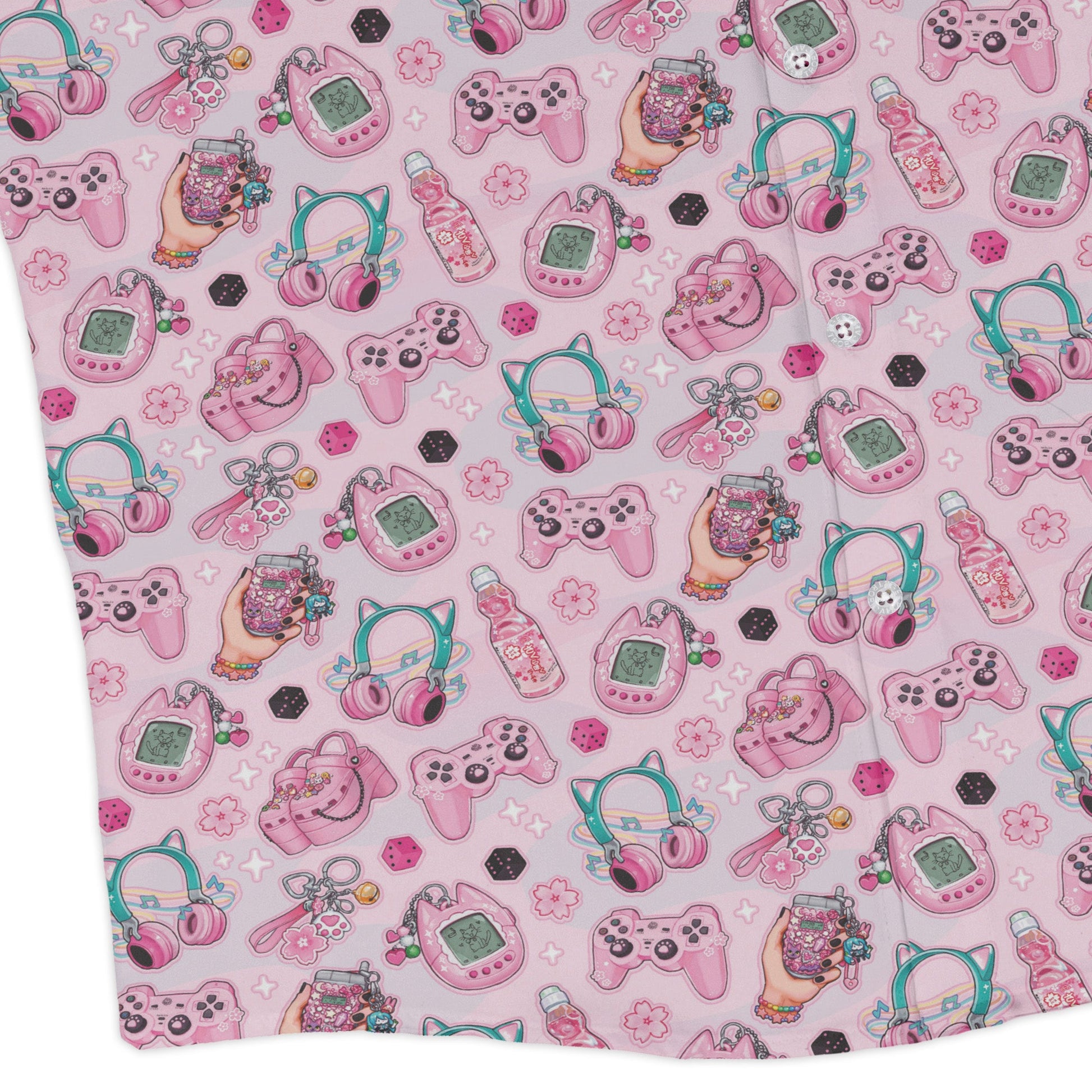 Anime Gamer Items Pink Long Sleeve Button Up Shirt