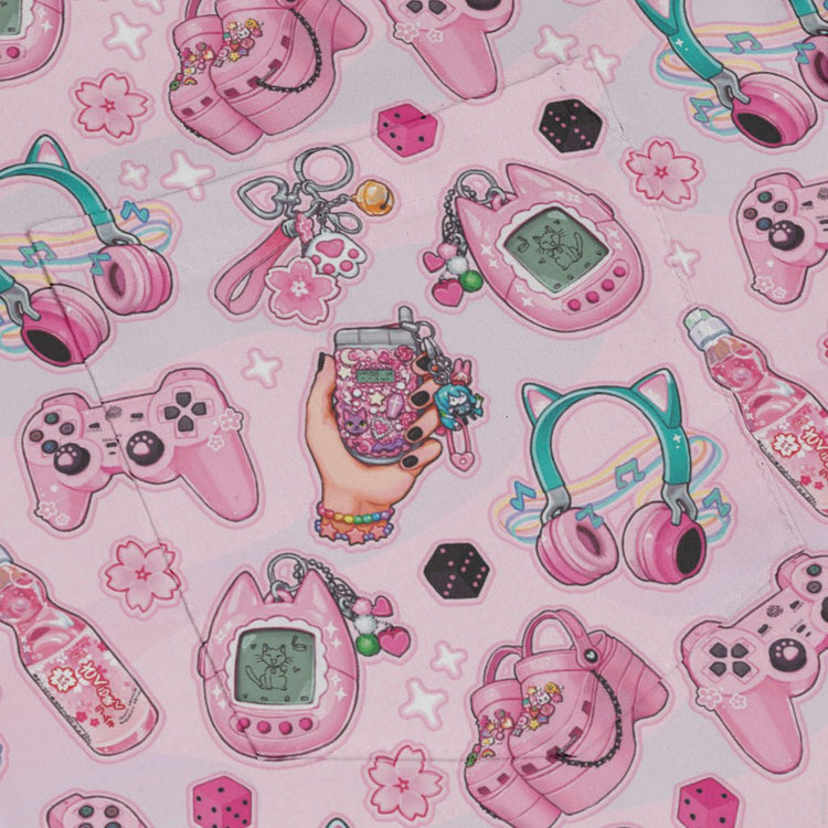 Anime Gamer Items Pink Long Sleeve Button Up Shirt Geek Nerd adult sizing Anime FLOW DESC WRITING