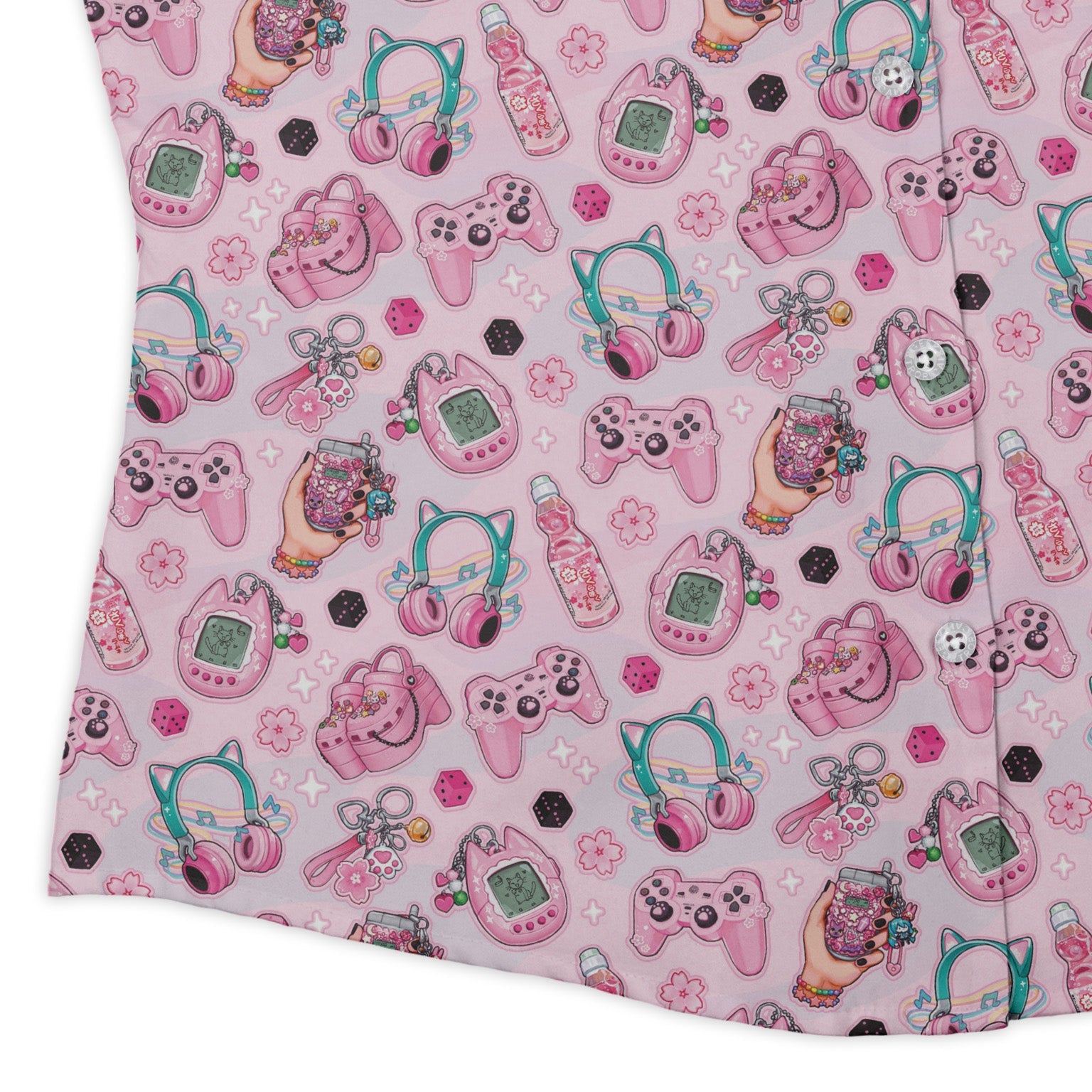 Anime Gamer Items Pink Curvy Button Up Shirt Geek Nerd Anime Ivy Dolamore women