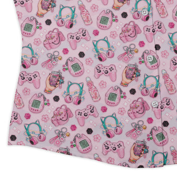 Anime Gamer Items Pink Curvy Button Up Shirt Geek Nerd Anime Ivy Dolamore women