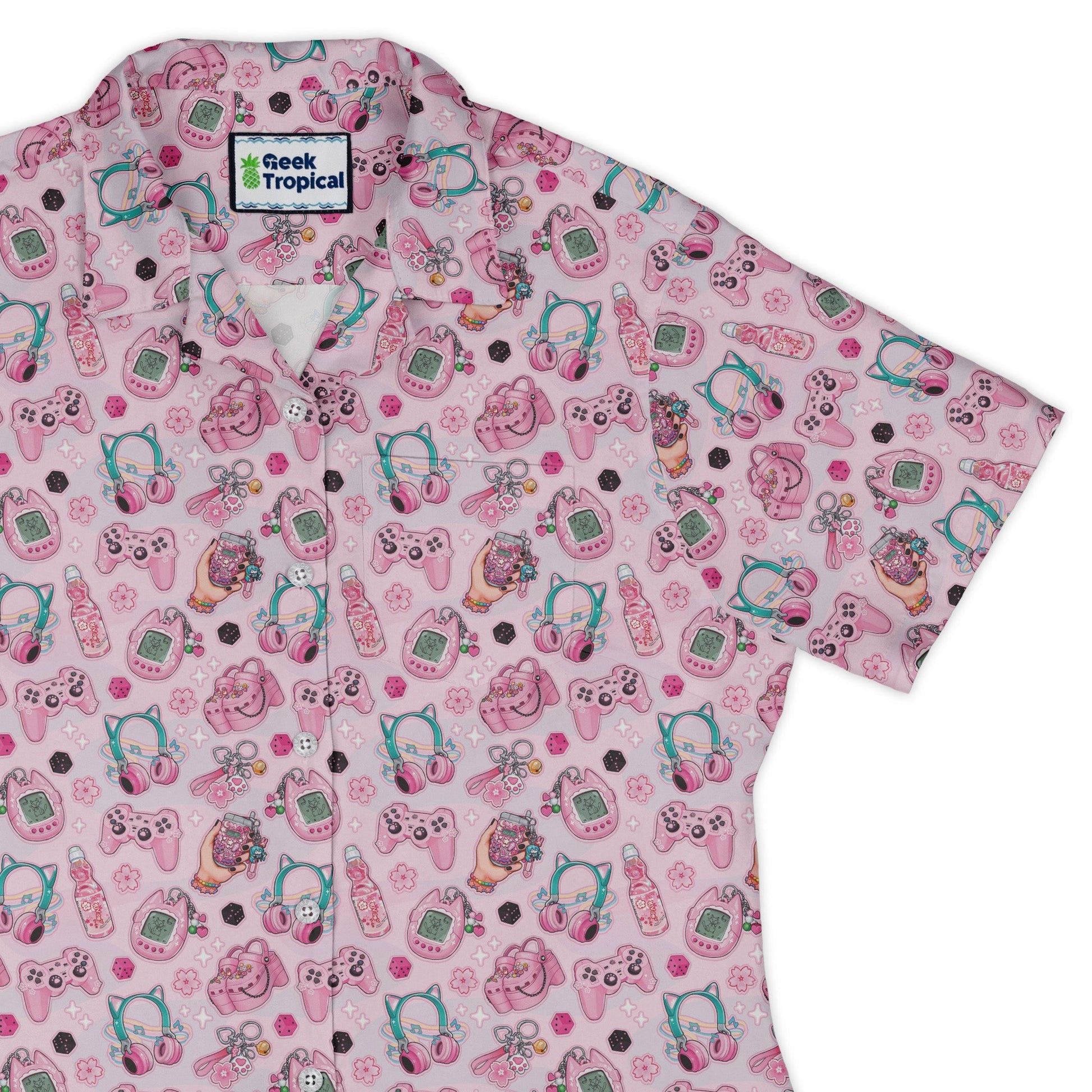 Anime Gamer Items Pink Curvy Button Up Shirt Geek Nerd Anime Ivy Dolamore women