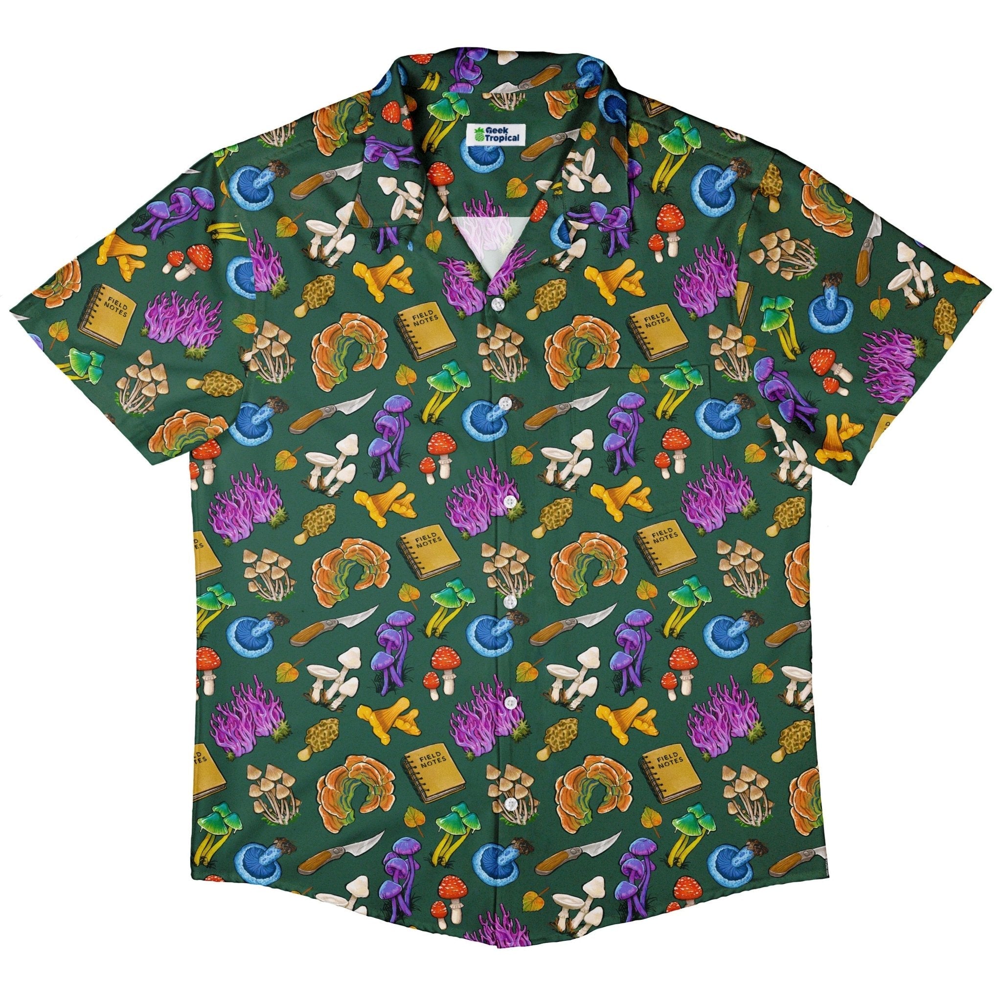 Clearance Ready - to - Ship Anime Mushrooms Button Up Shirt Geek Nerd adult sizing Anime Botany Print