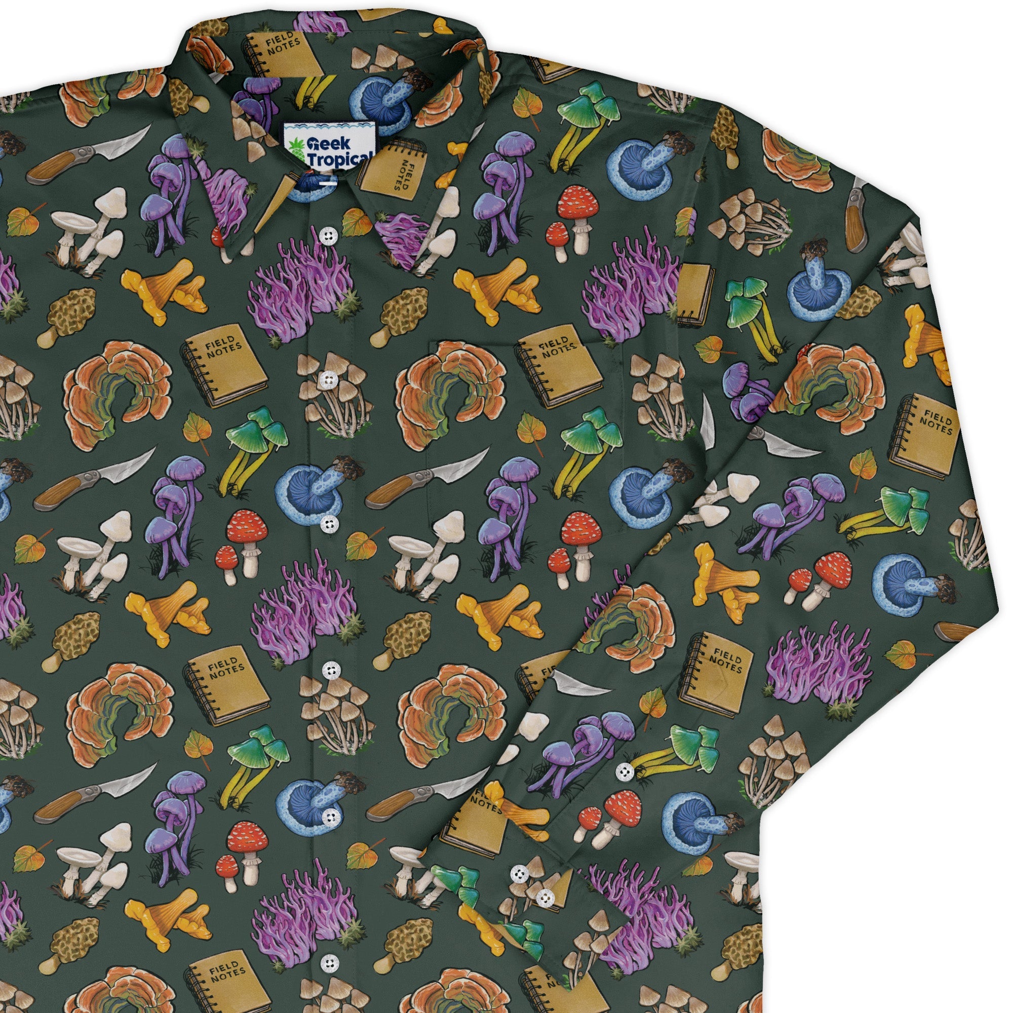 Anime Mushrooms Long Sleeve Button Up Shirt