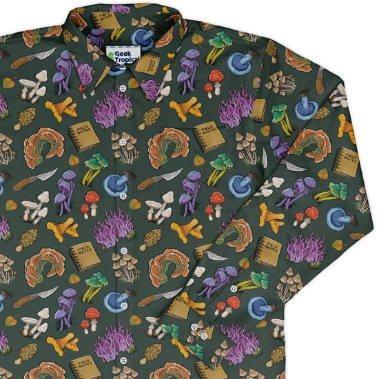 Anime Mushrooms Long Sleeve Button Up Shirt Geek Nerd adult sizing Anime Botany Print