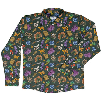 Anime Mushrooms Long Sleeve Button Up Shirt Geek Nerd adult sizing Anime Botany Print